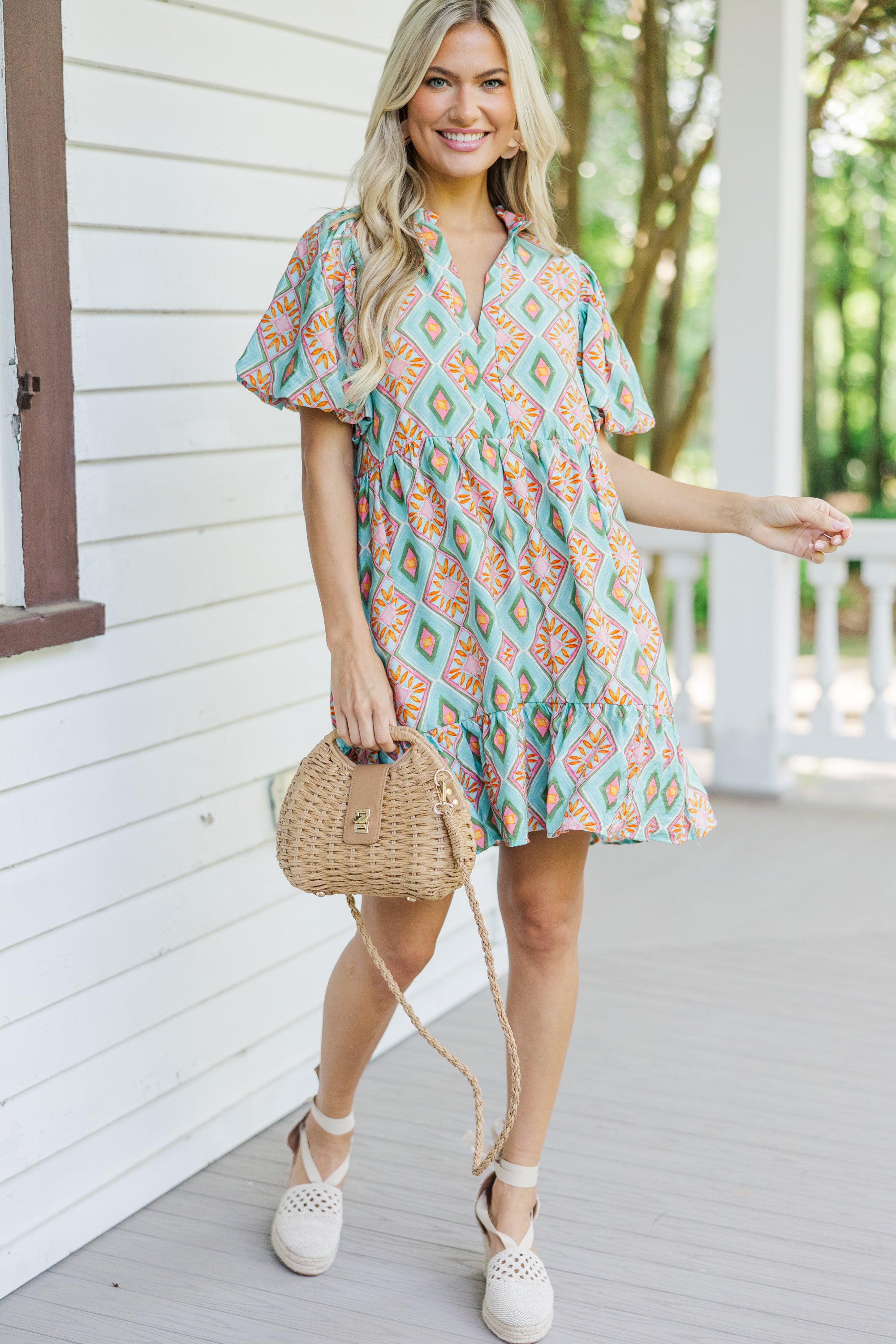 Enchanting Mint Green Printed Go - With - The - Flow Dress