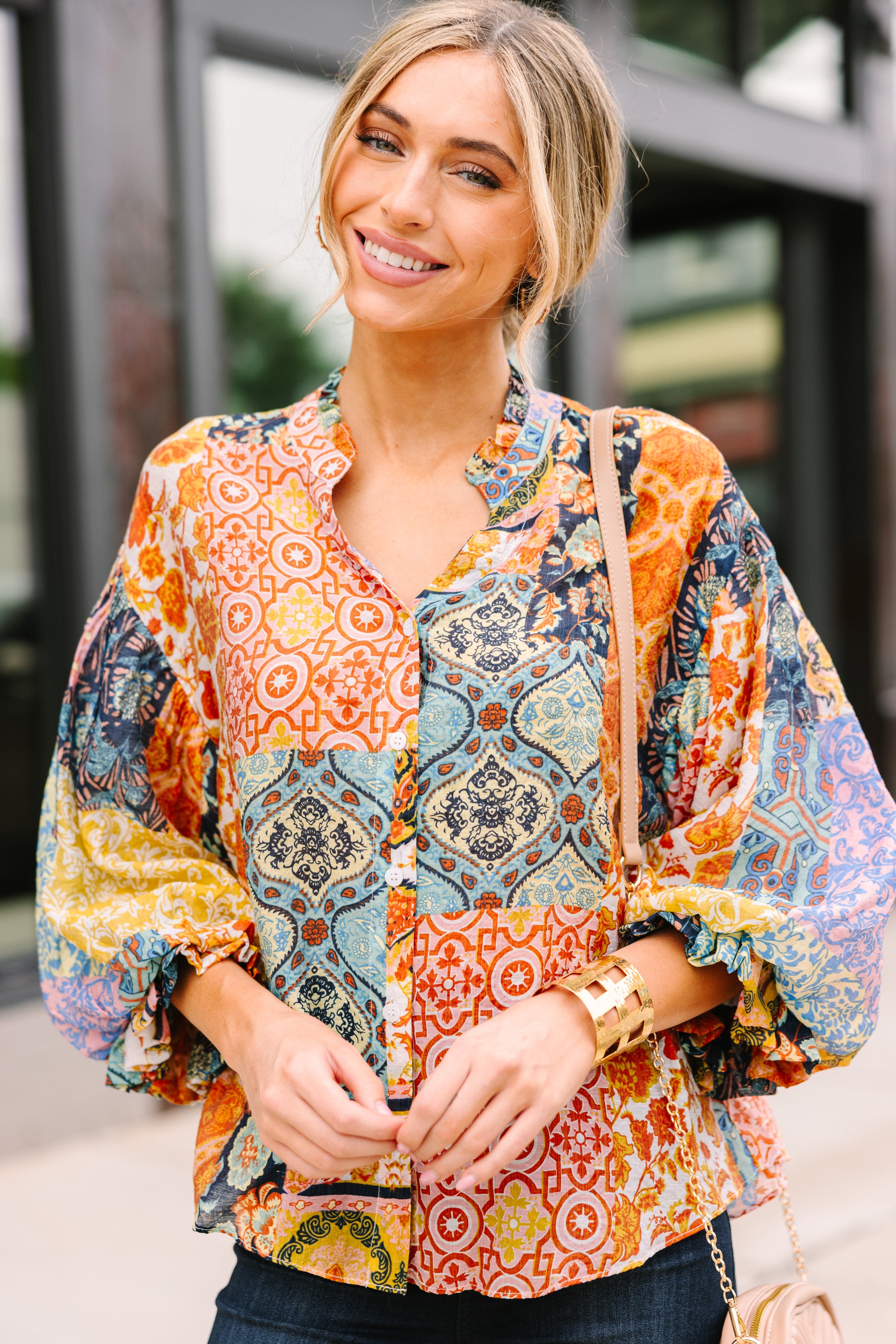 Fate Mustard Yellow Mixed Print Soul - Searching Blouse