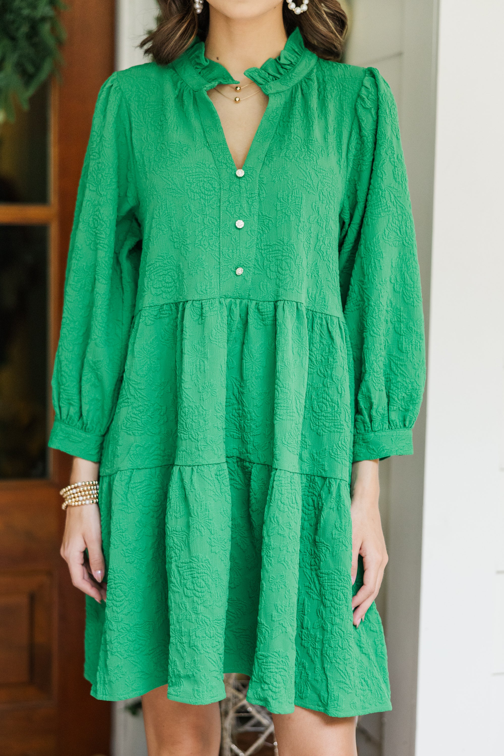 Irresistible Emerald Green Textured Dress - Your Fashion Statement!