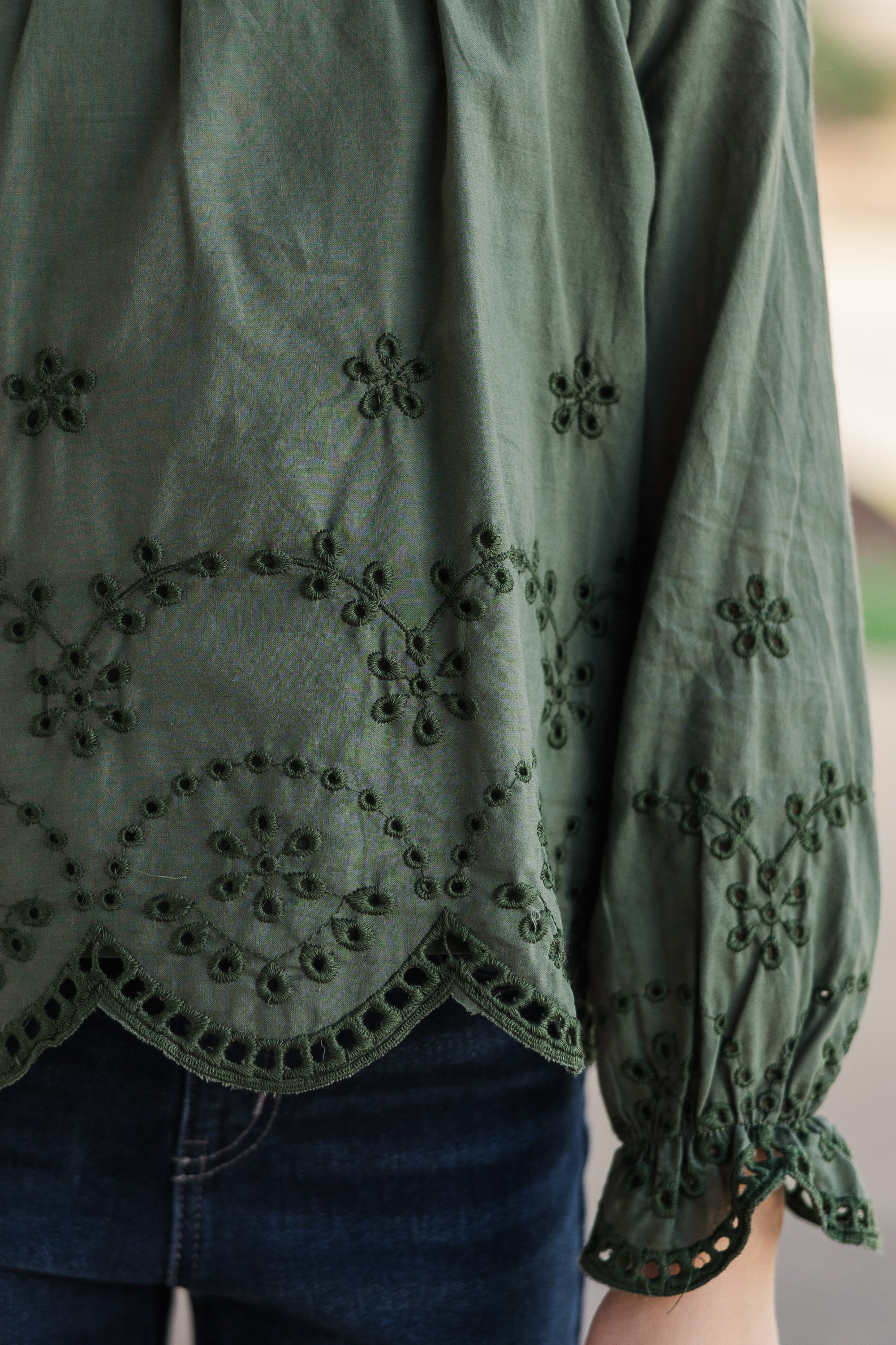 Girls' Brandy Olive Green Eyelet Top: A Fall Fashion Must-Have