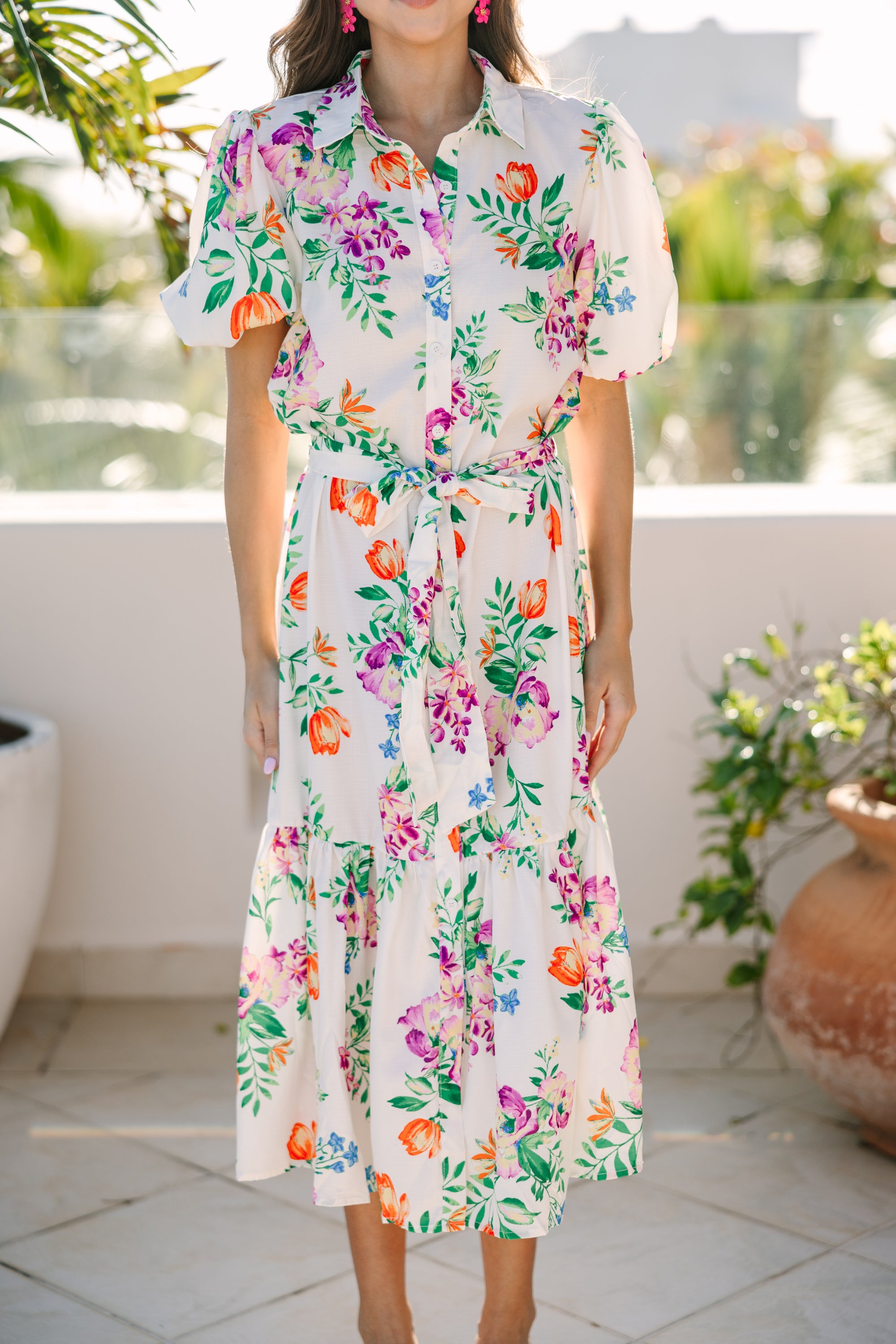 Enchanting Ivory White Floral Midi Dress - A Must-Have for Romantics