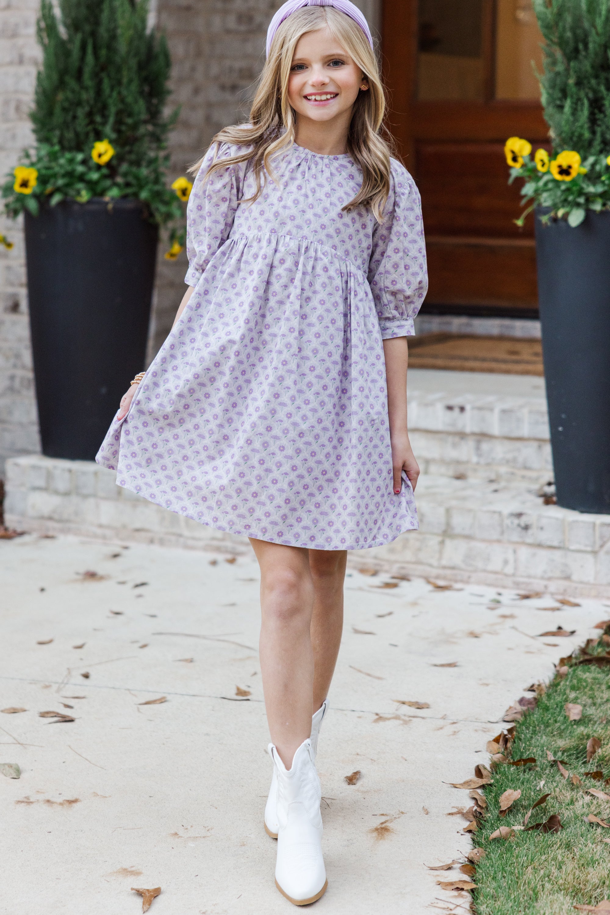 Ama Lavender Ditsy Floral Babydoll Dress for Girls - Irresistible Style!