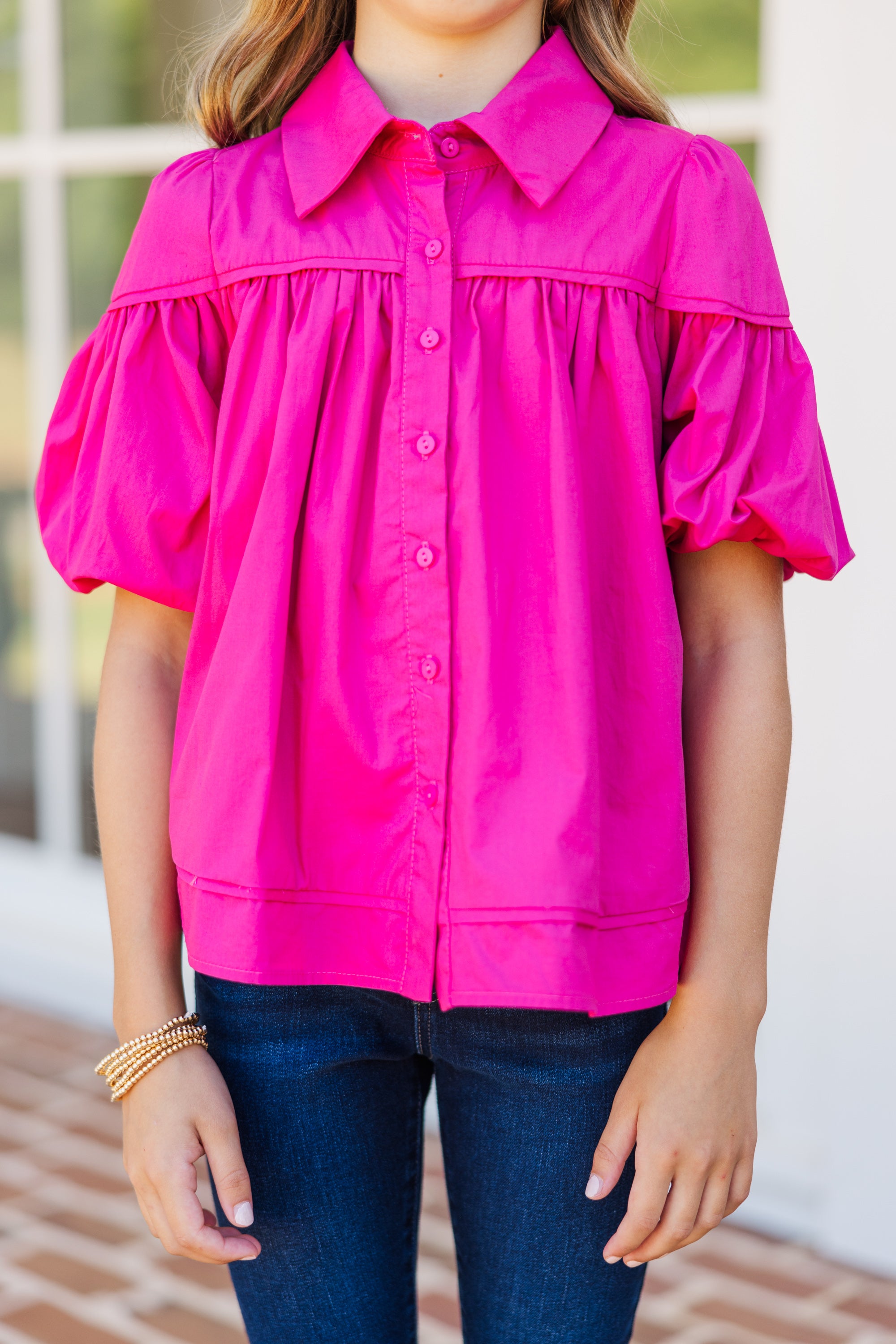 Gorgeous Magenta Pink Puff Sleeve Blouse for Girls