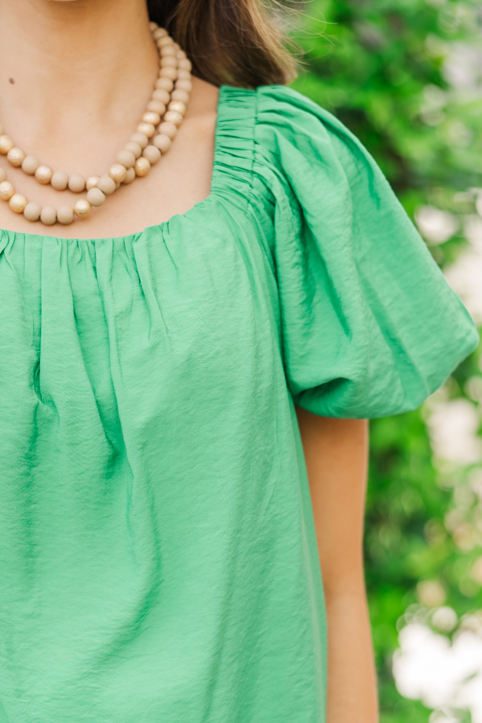 Irresistible Green Bubble Sleeve Blouse - All Your Fashion Dreams Come True!