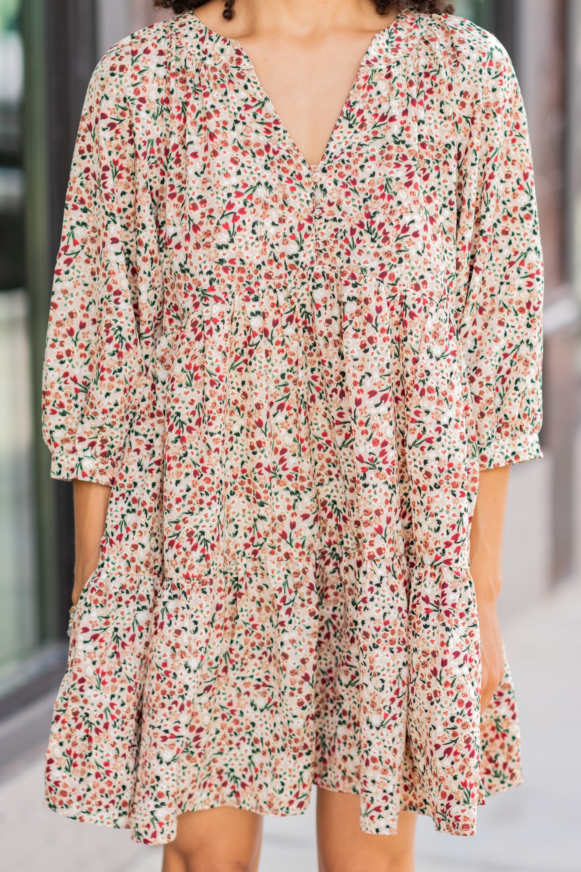 Irresistible Beige Brown Ditsy Floral Dress