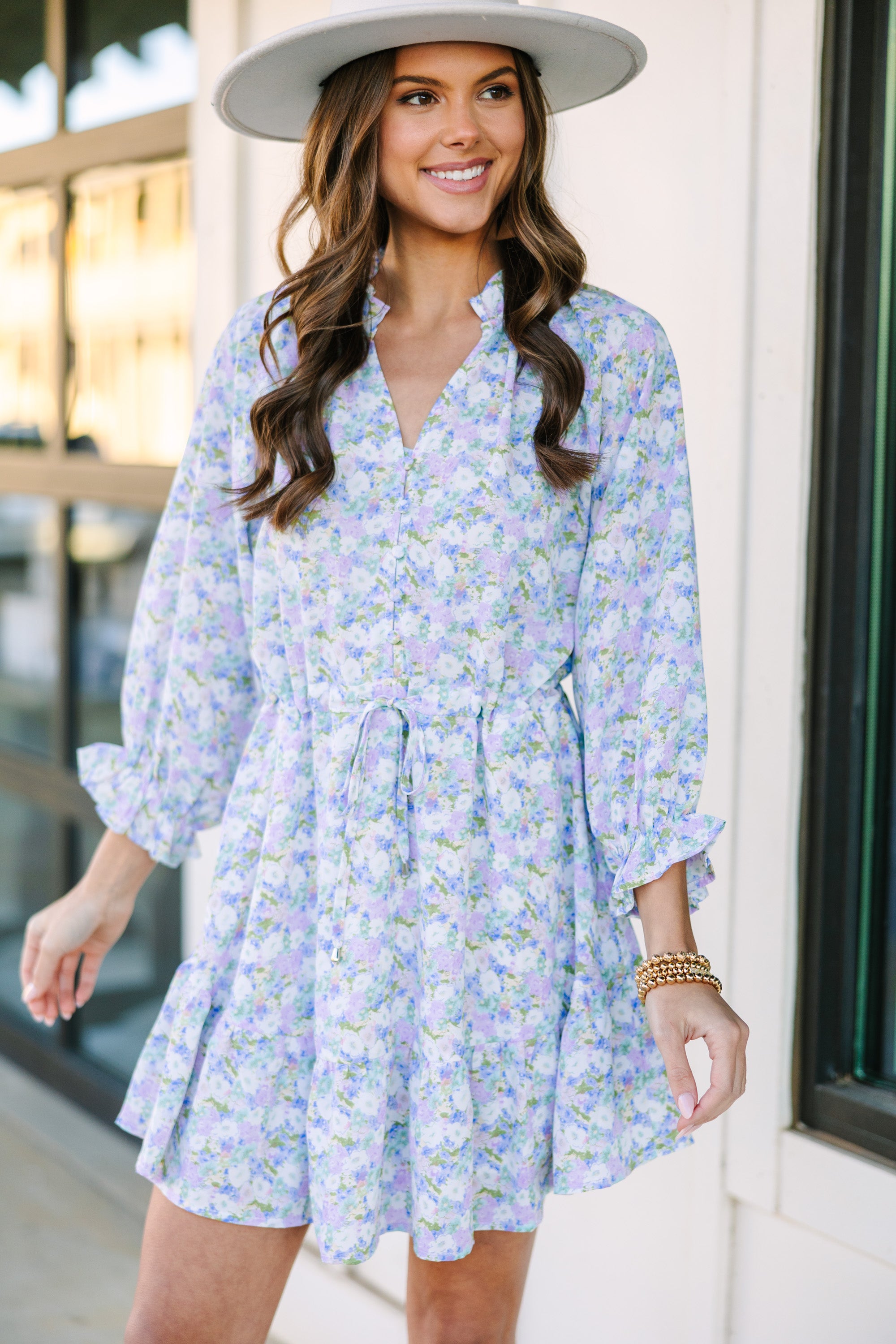 Springtime Sensation: Blue Floral Dress