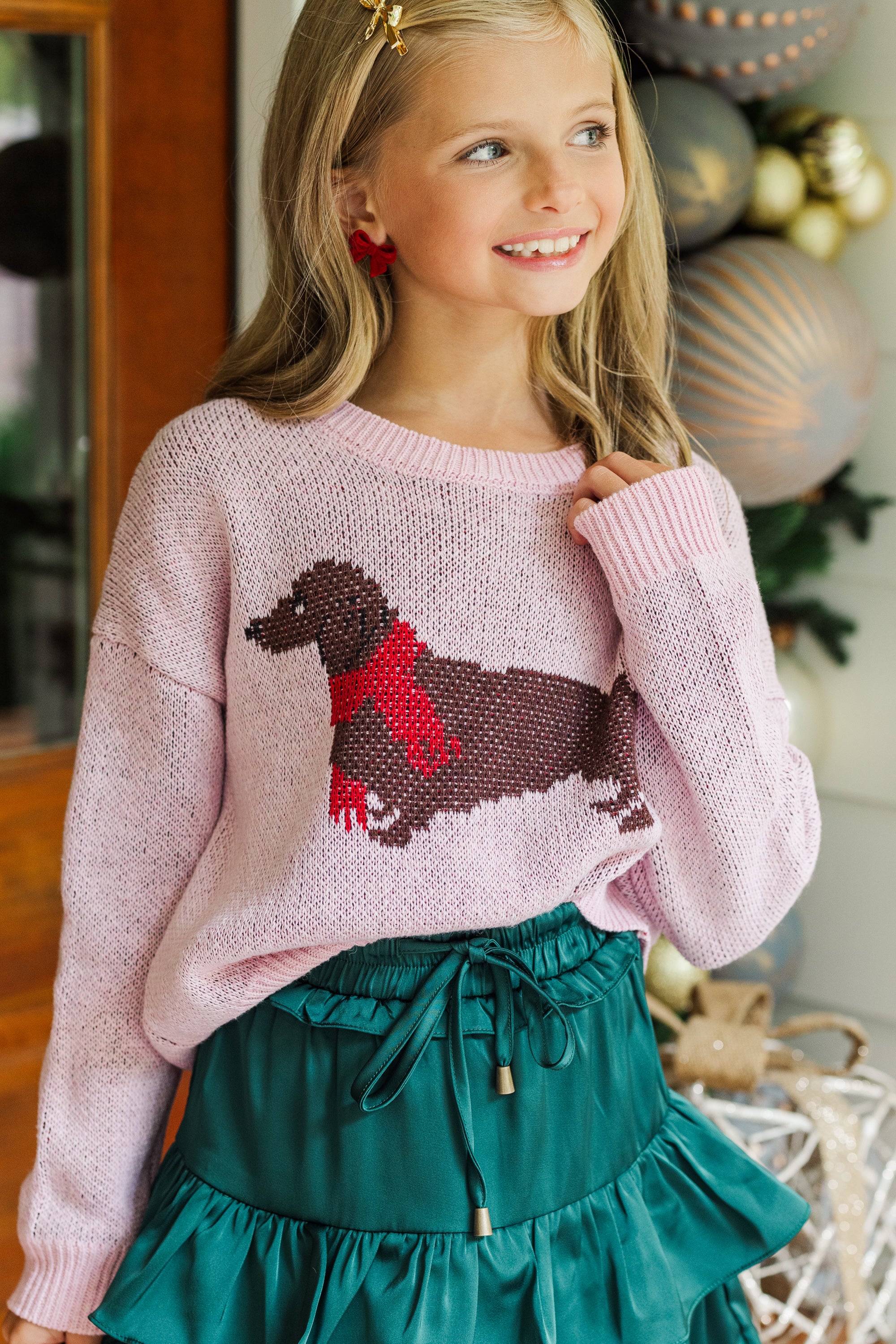 Girls' Audrey Pink Dachshund Sweater - Irresistibly Cute!