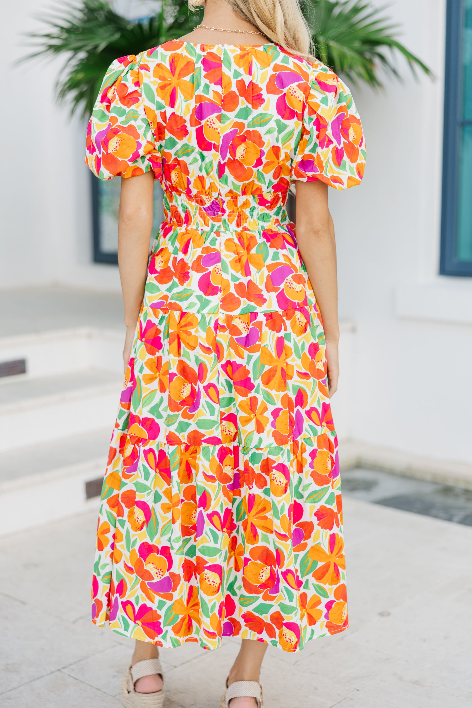 Fate: Stunning Coral Orange Floral Midi Dress - A Must - Have!
