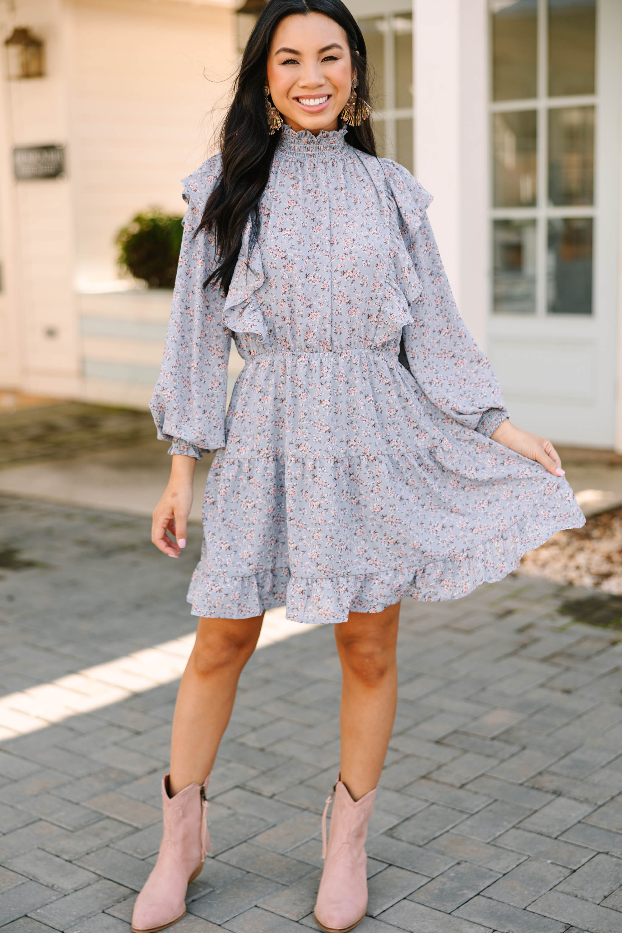 Don't Miss This Charming Blue Ditsy Floral Dress