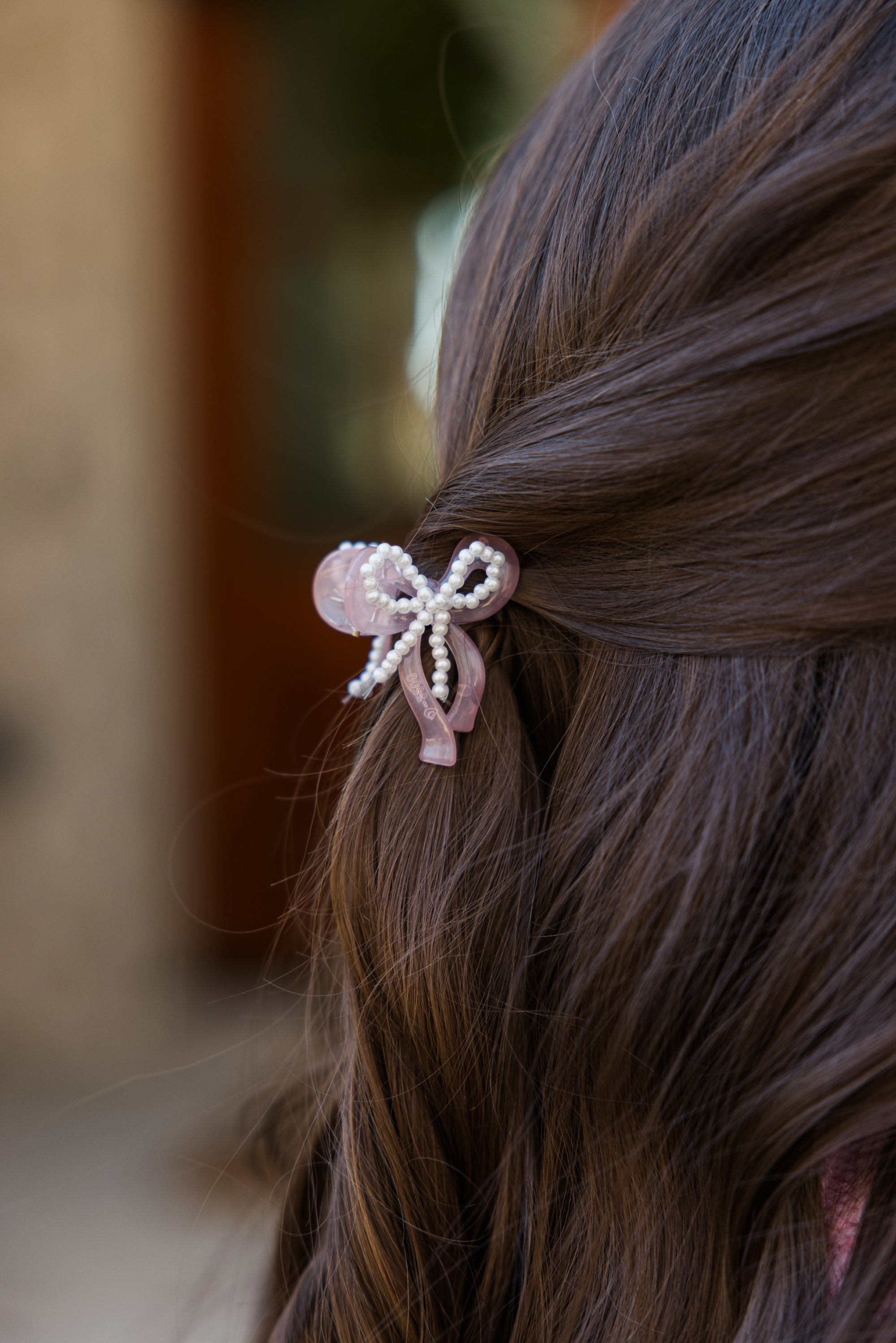 Gorgeous Annie Pink Bow Pearl Hair Clip for Girls