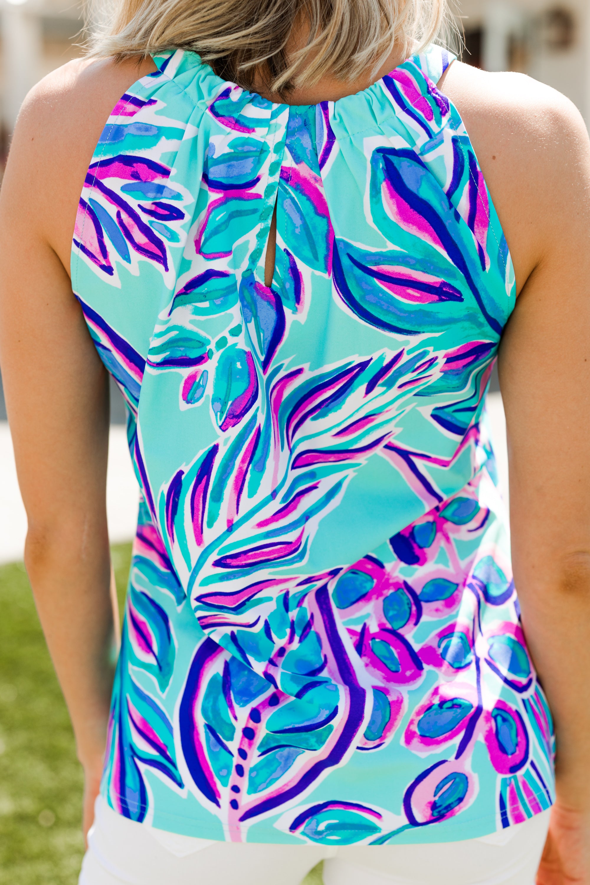 Experience the Bliss: Mint Green Keyhole Print Tank