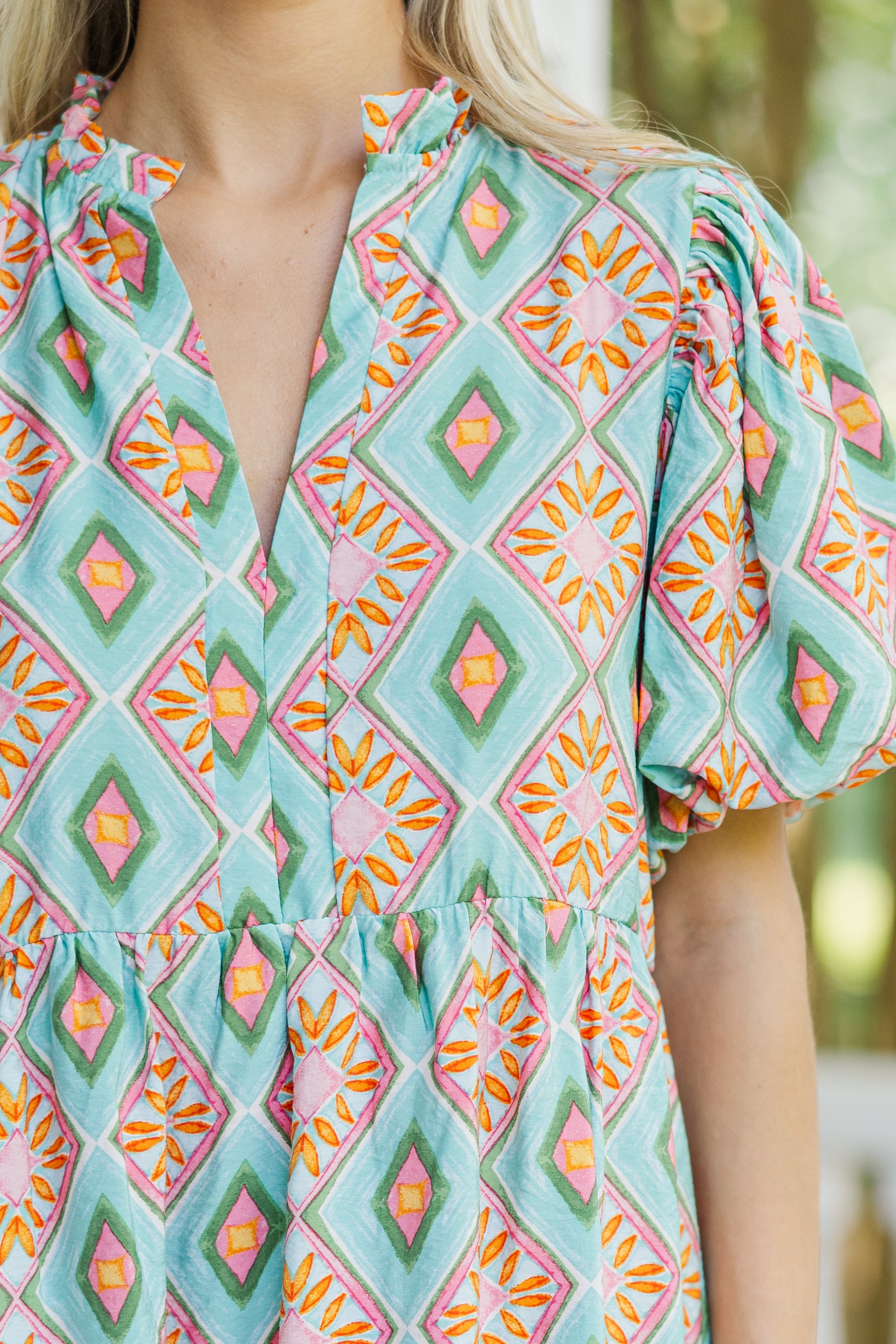 Enchanting Mint Green Printed Go - With - The - Flow Dress