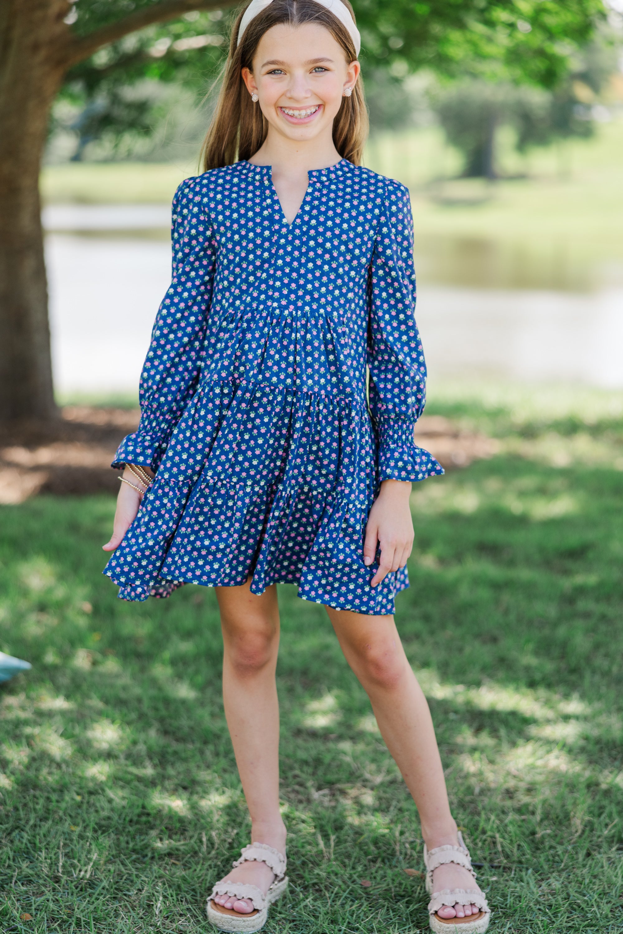Girls' Enchanting Blue Ditsy Floral Dress for Happy Moments