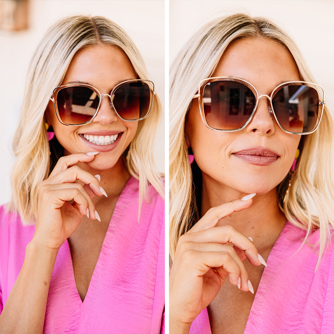 Stunning Double Drama Gradient Brown Lens Gold Sunglasses