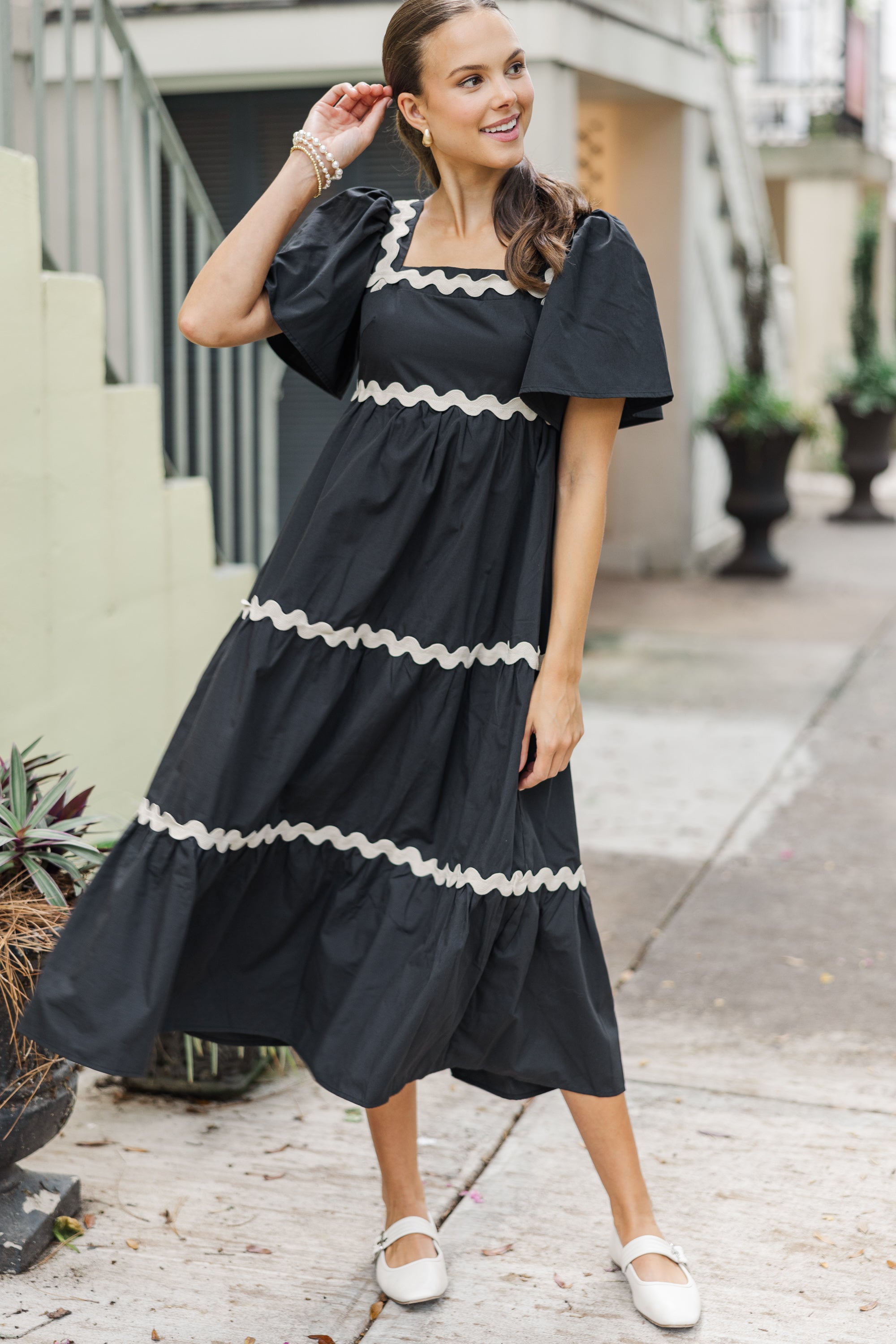 Gorgeous Black Rickrack Midi Dress - Look Better Than Ever!