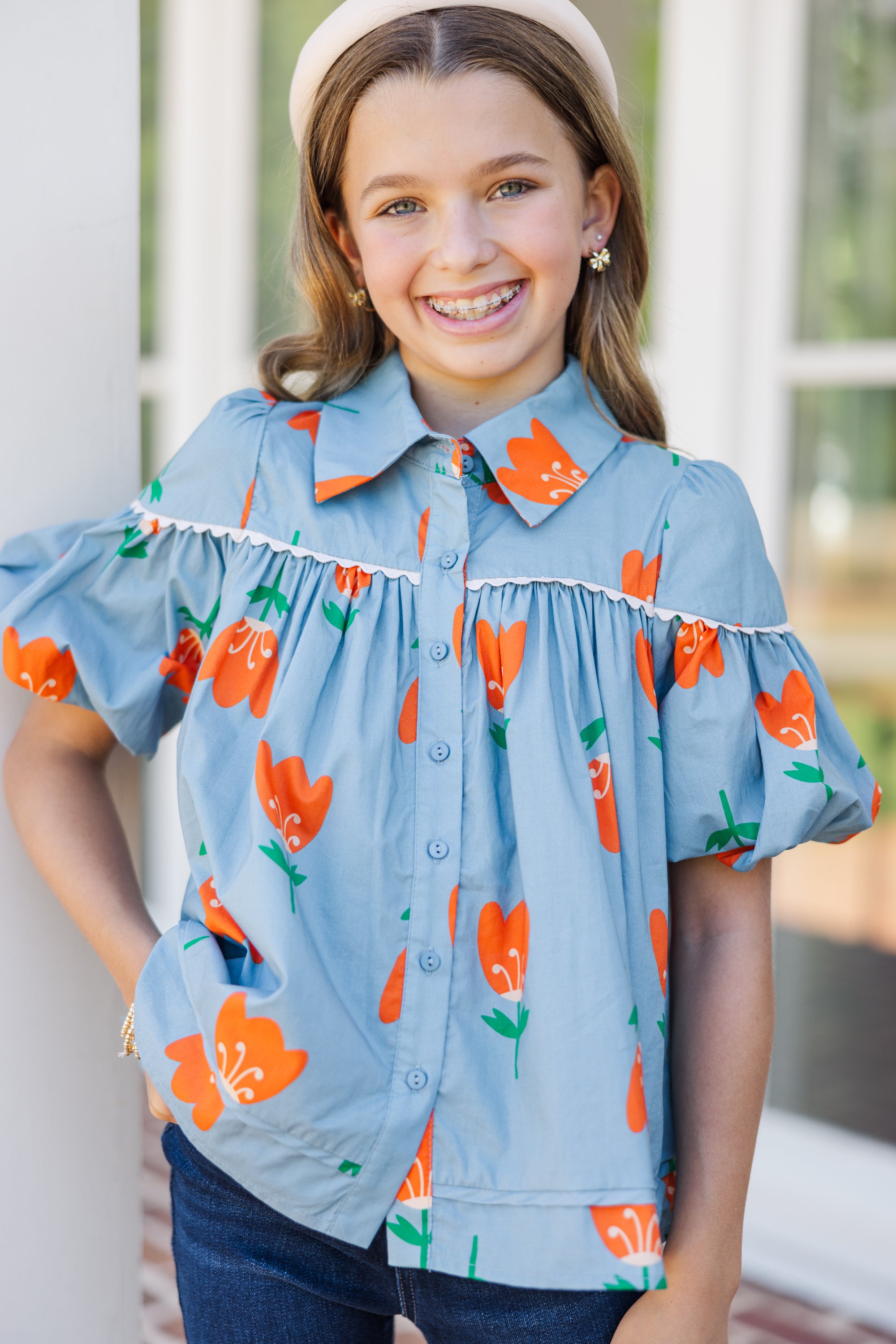 Girls' Enchanting Blue Floral Puff Sleeve Blouse: Know Her Better!
