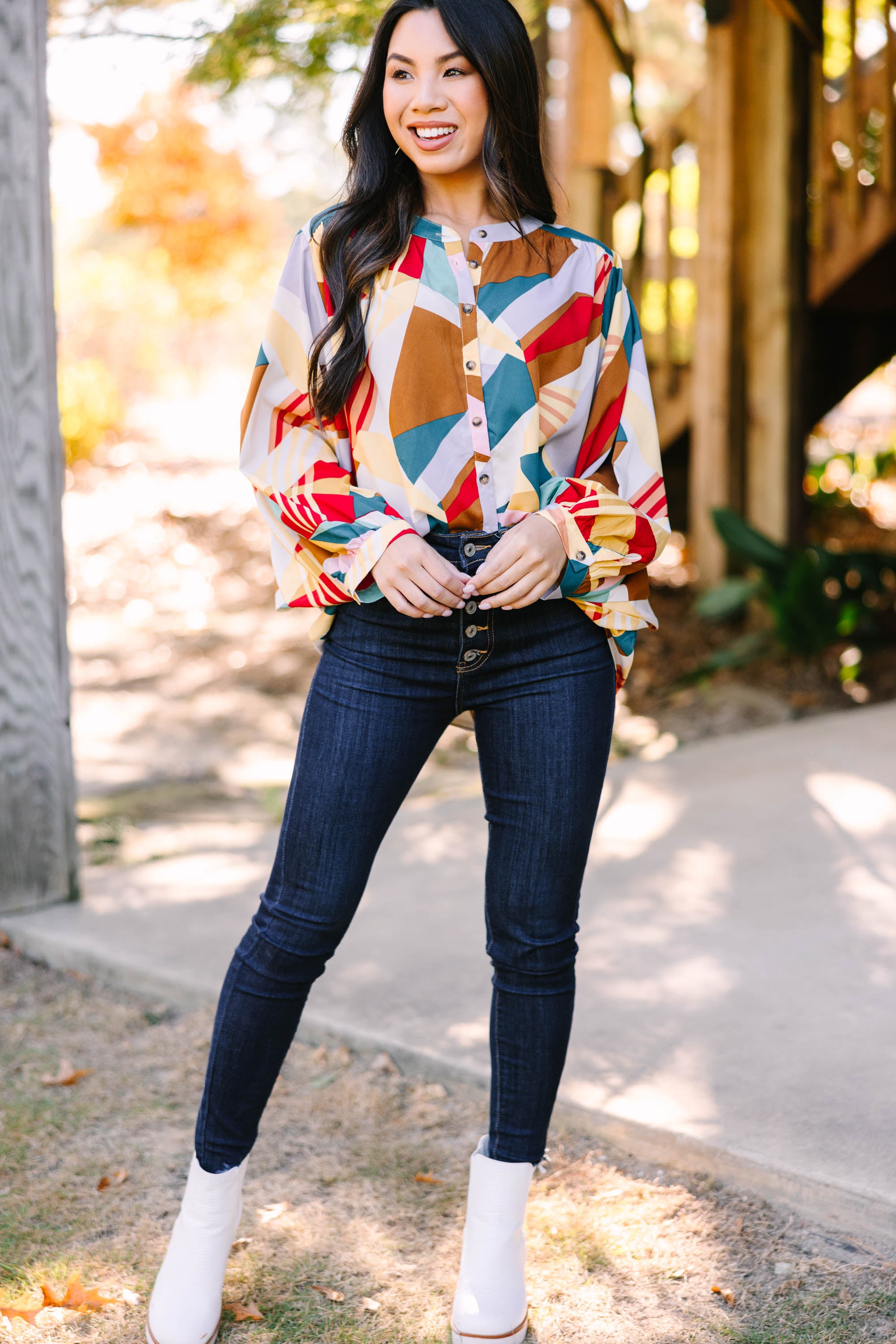 Eye-Catching Always In Mind Red Mix Abstract Blouse