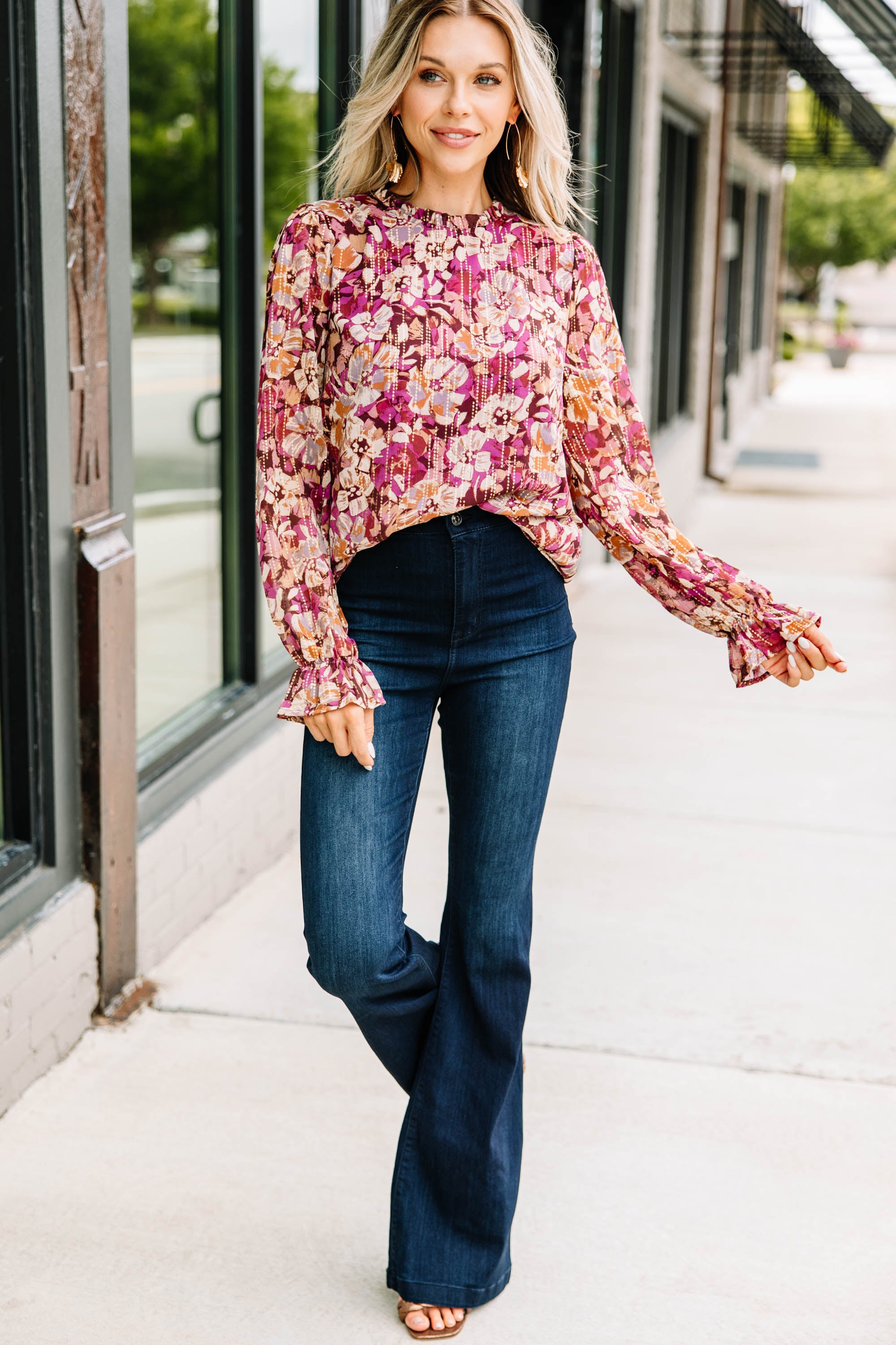 Gorgeous Always On Magenta Purple Floral Blouse - A Fall Must-Have!