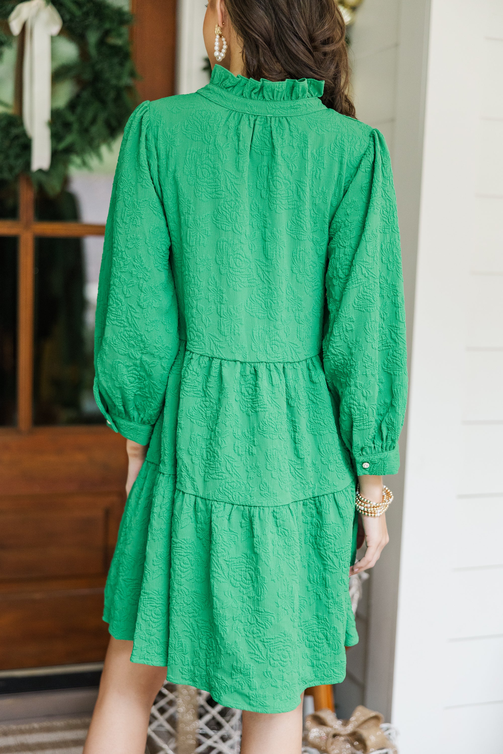 Irresistible Emerald Green Textured Dress - Your Fashion Statement!