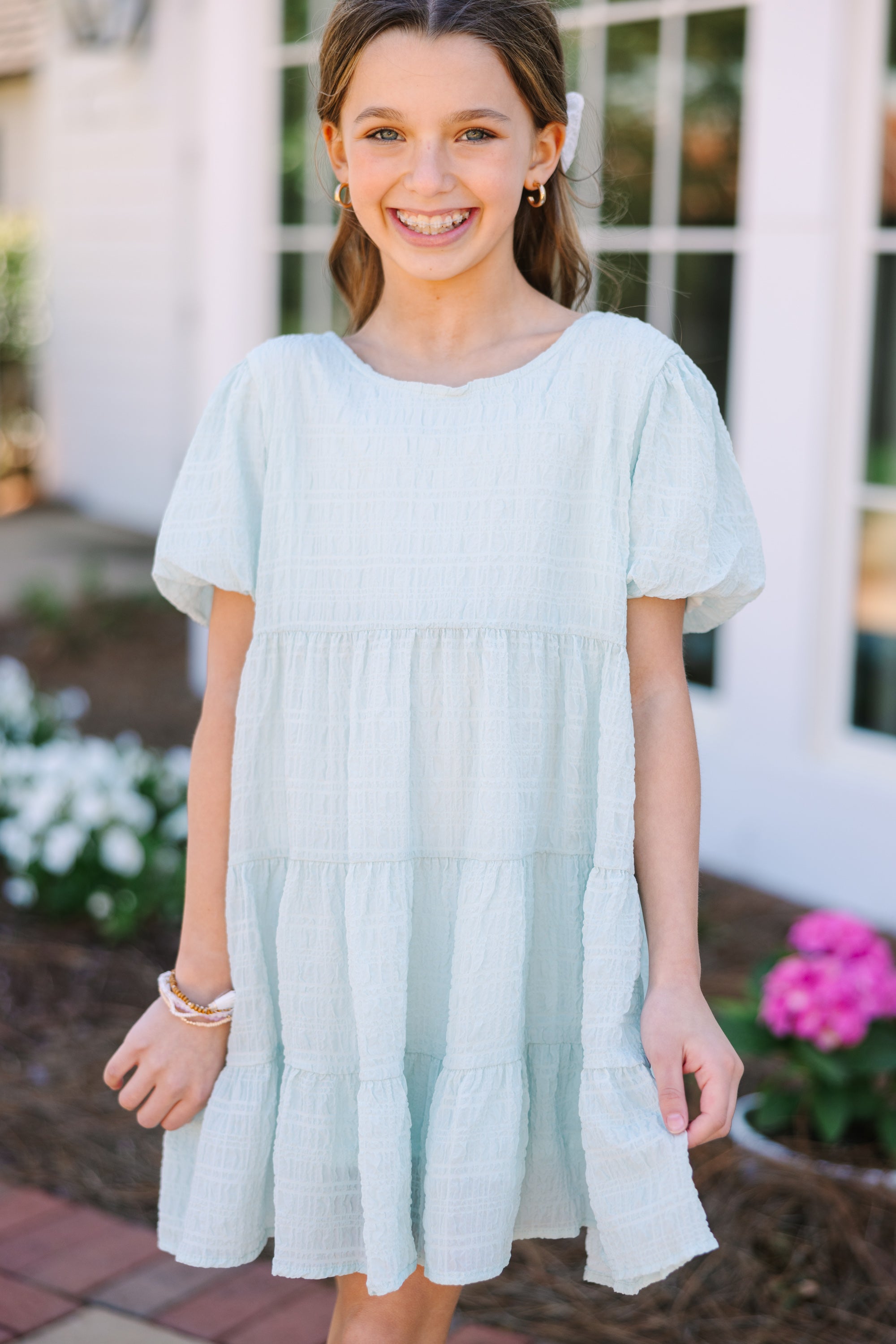 Irresistible Light Blue Tiered Dress for Girls