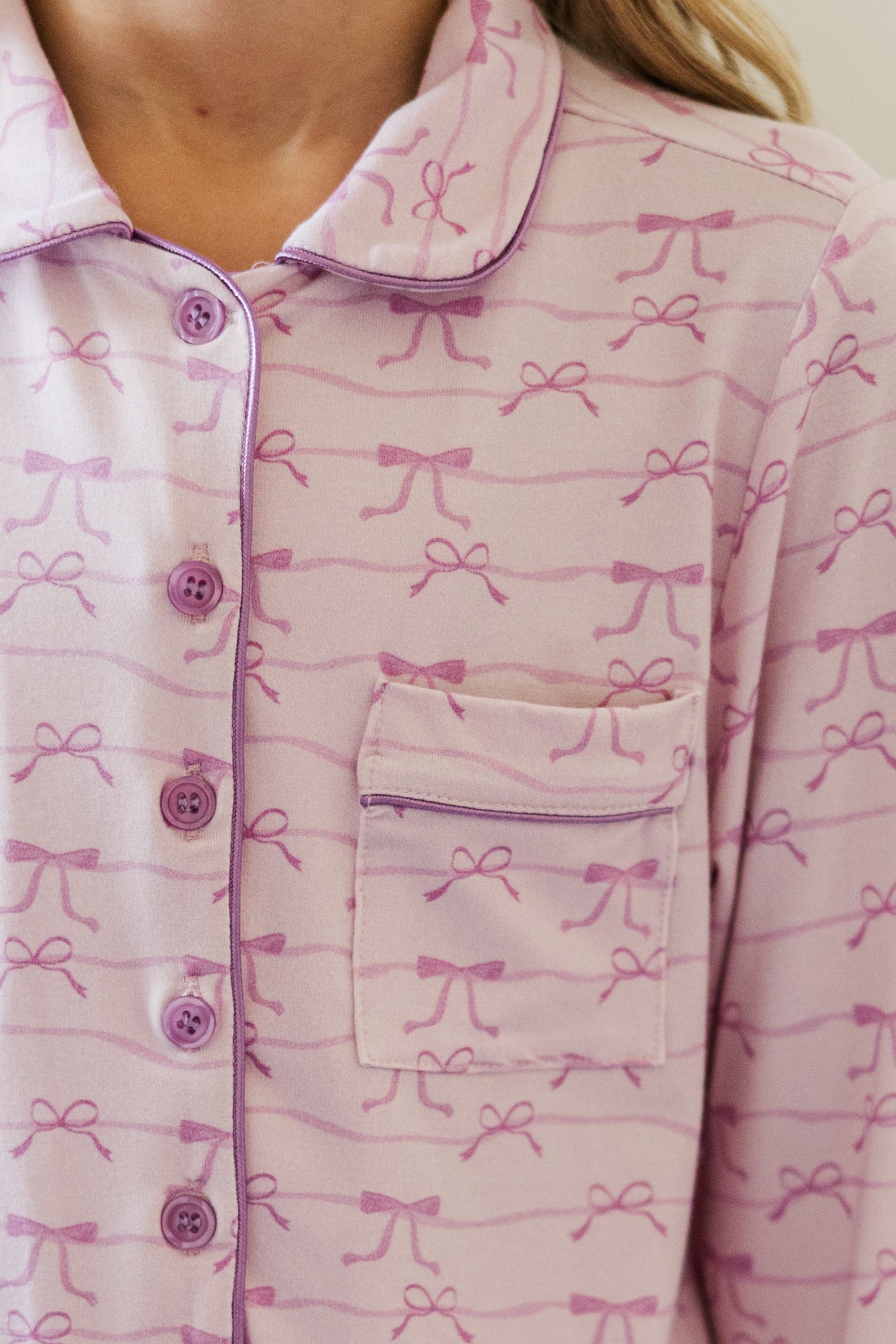 Girls' Colette Lavender Bow Print Bamboo Long-Sleeve Pajama Set: Irresistible Comfort!