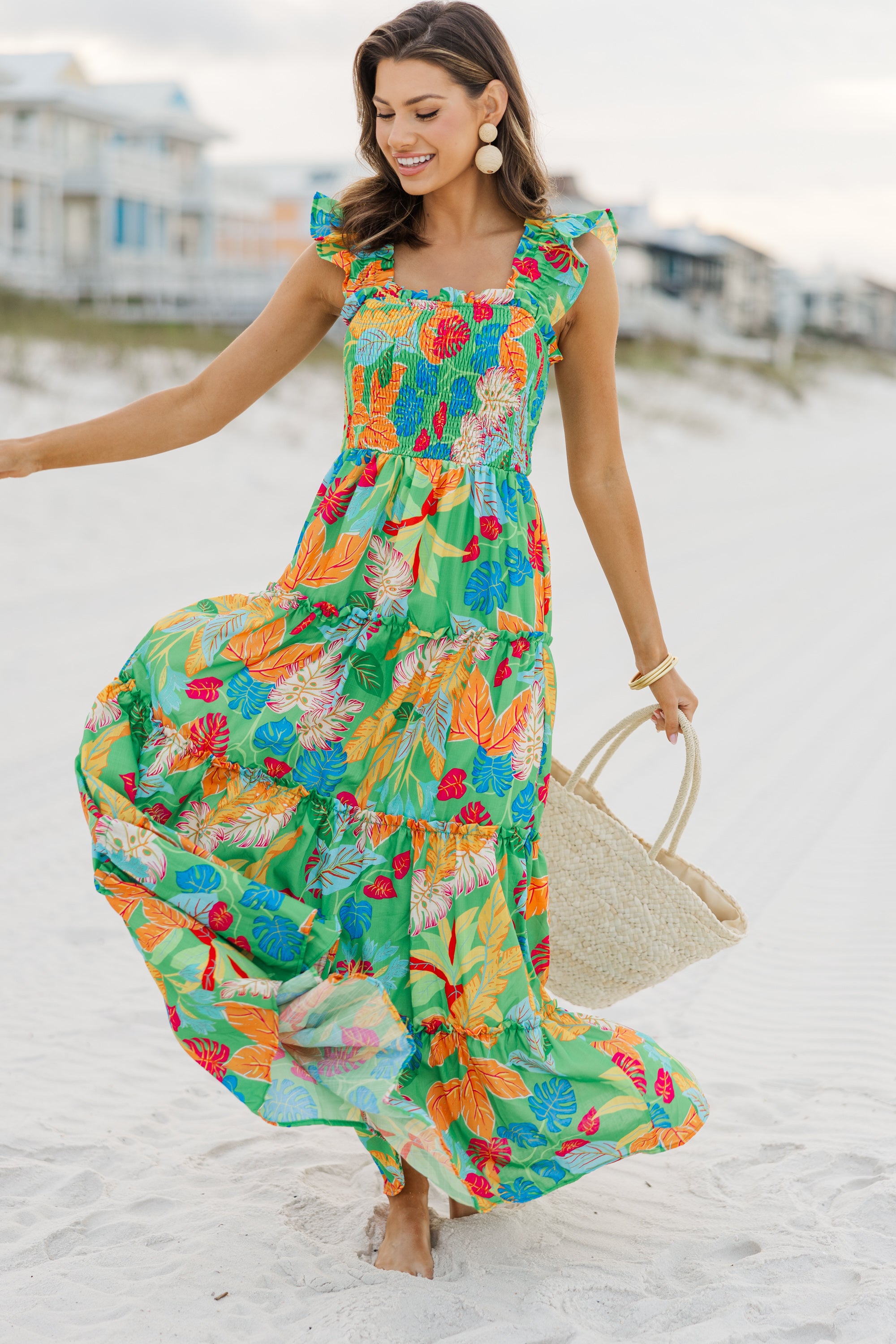 Fearless Travels Enchanting Green Tropical Maxi Dress - A Must-Have for Your Dream Vacation!