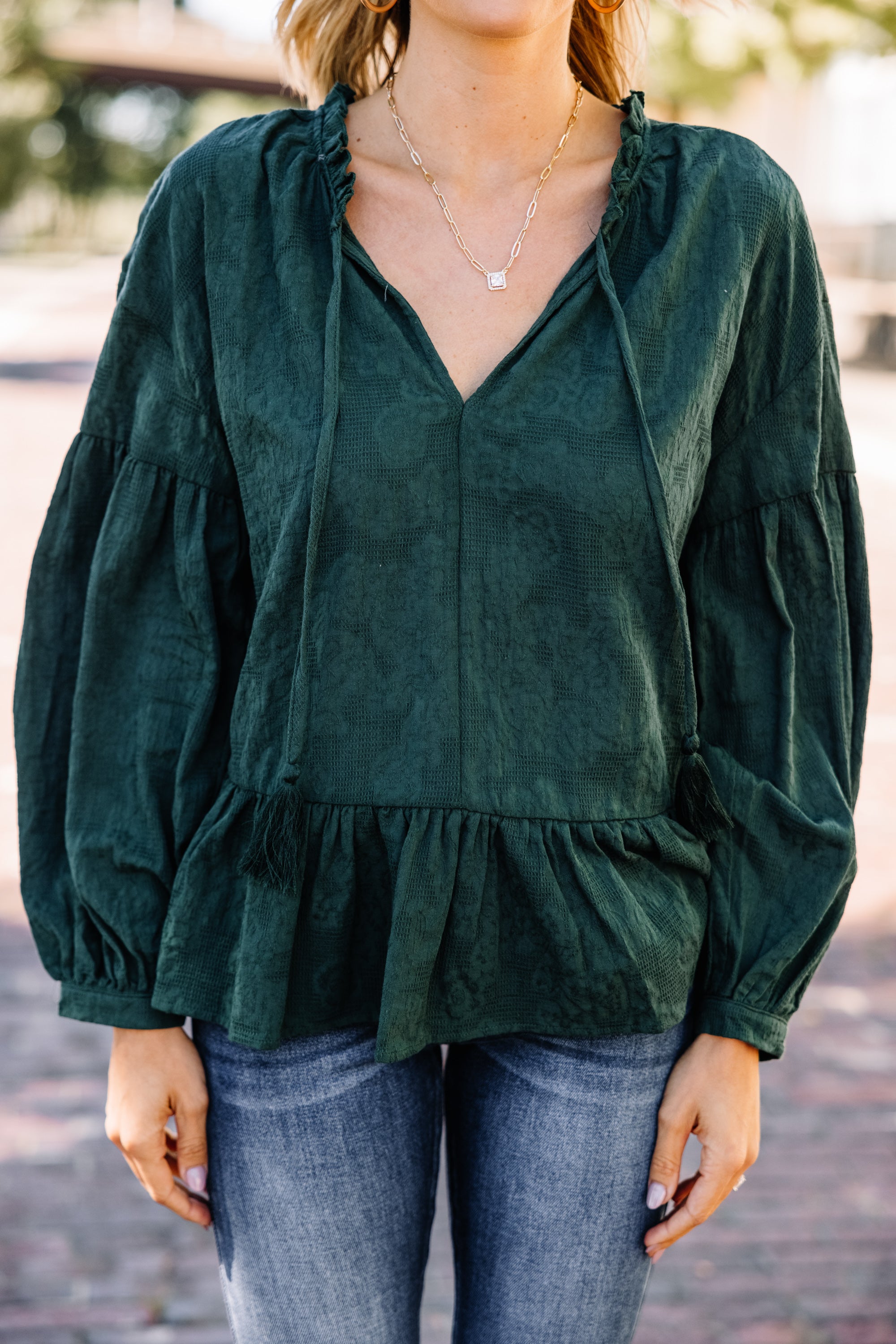 Enchanting Forest Green Textured Blouse by Clear Ideas