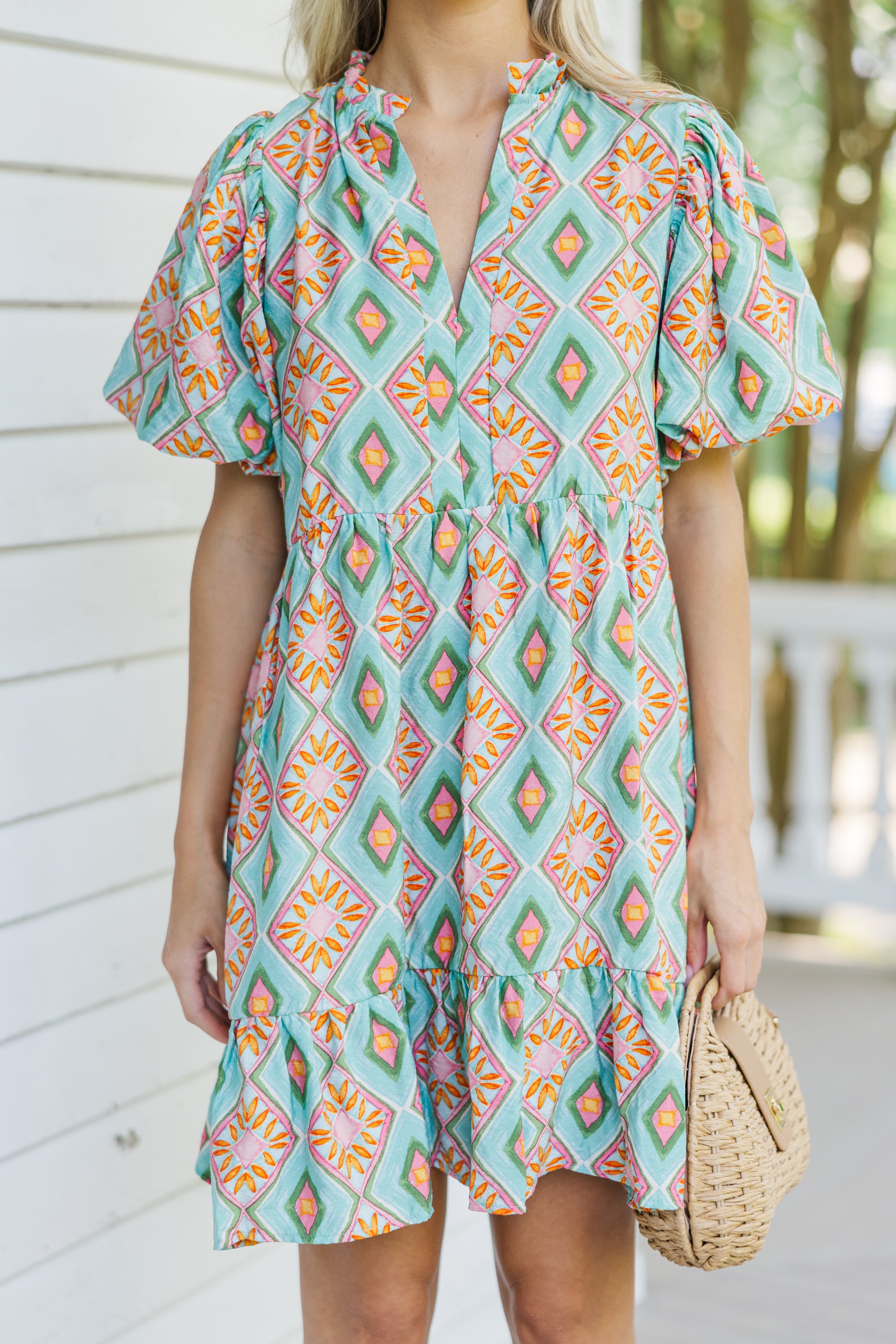 Enchanting Mint Green Printed Go - With - The - Flow Dress