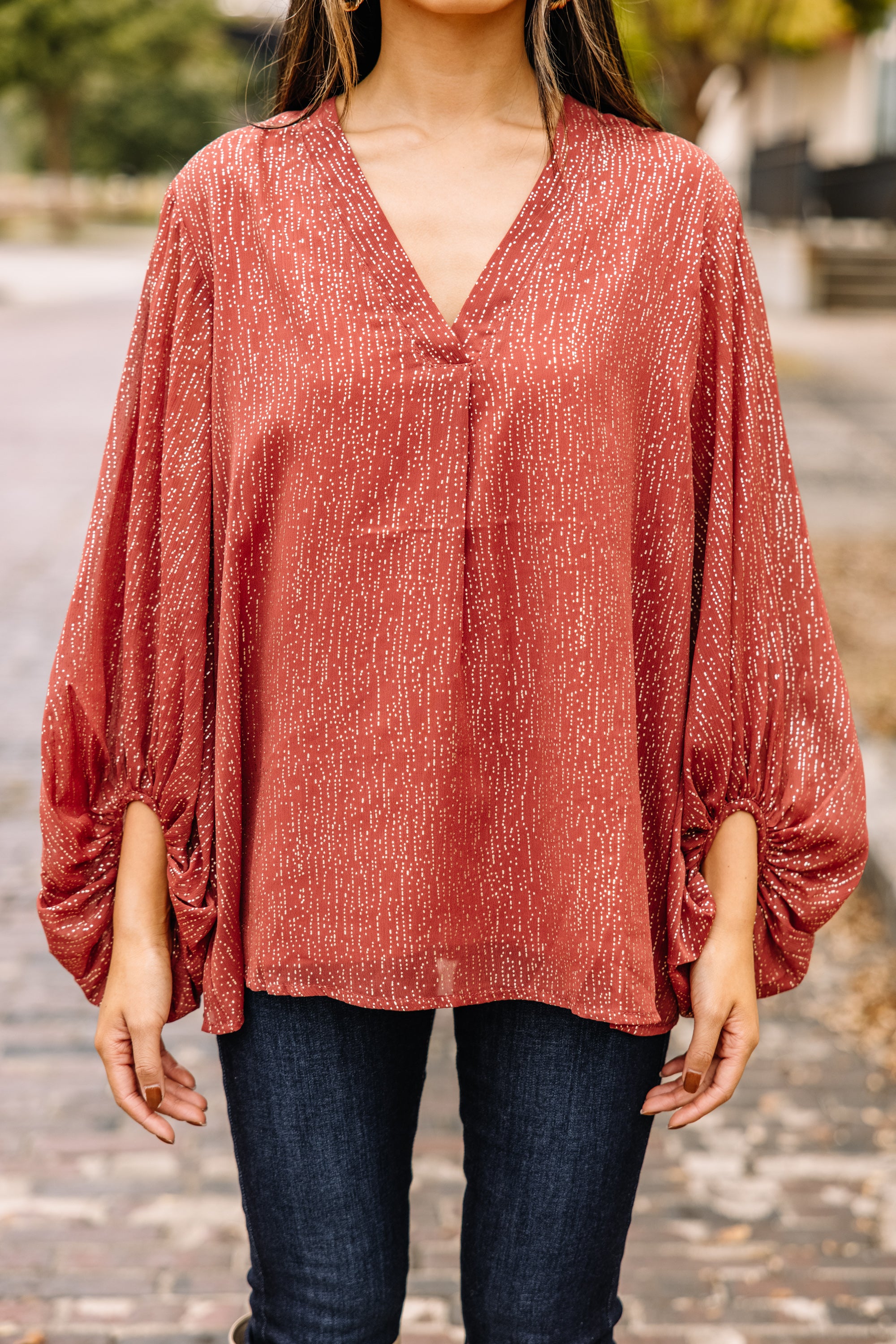 Irresistible Marsala Red Metallic Blouse - Can't Resist!