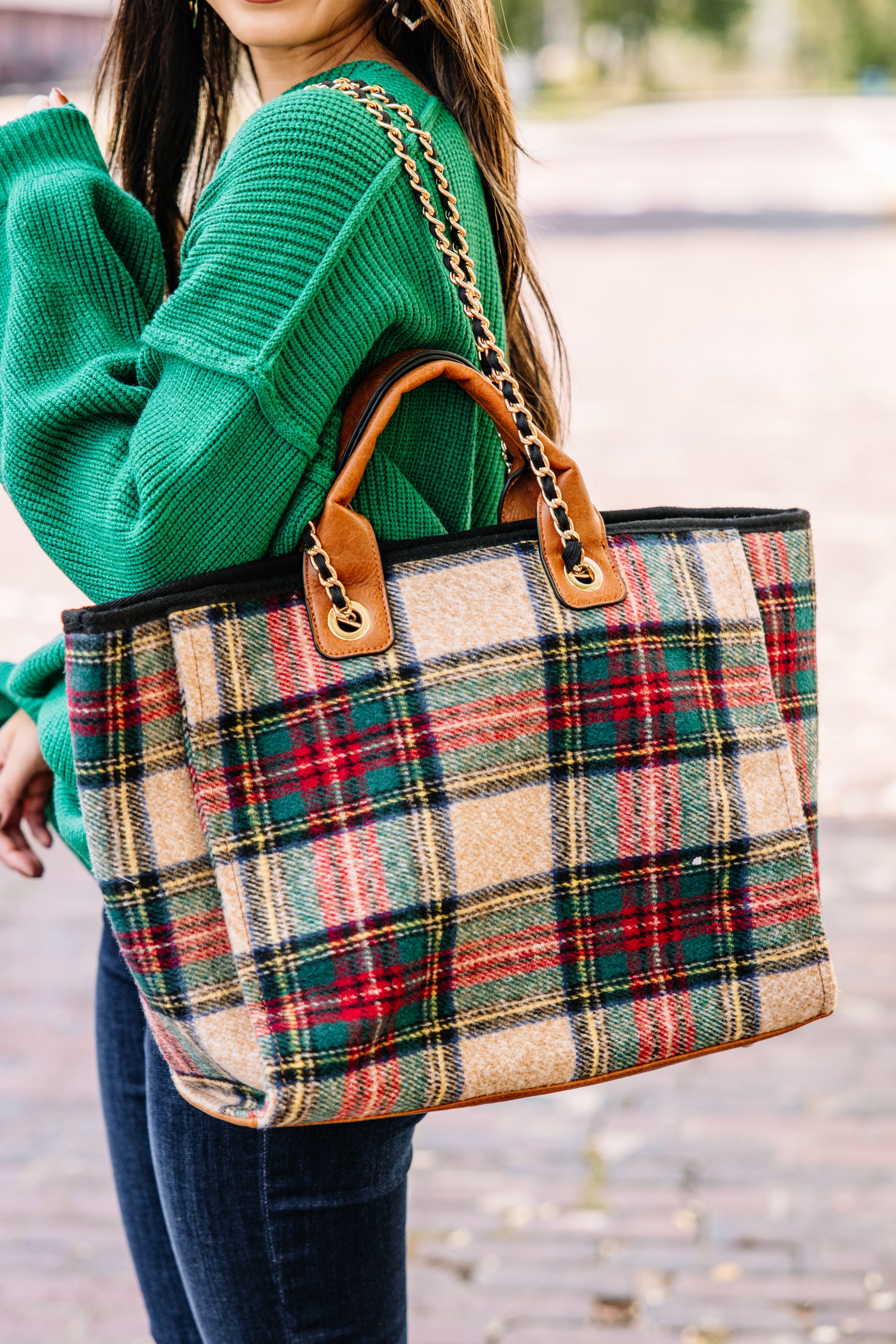 Feel the Joy: Red Multi Plaid Tote Purse - A Must-Have for the Holidays!