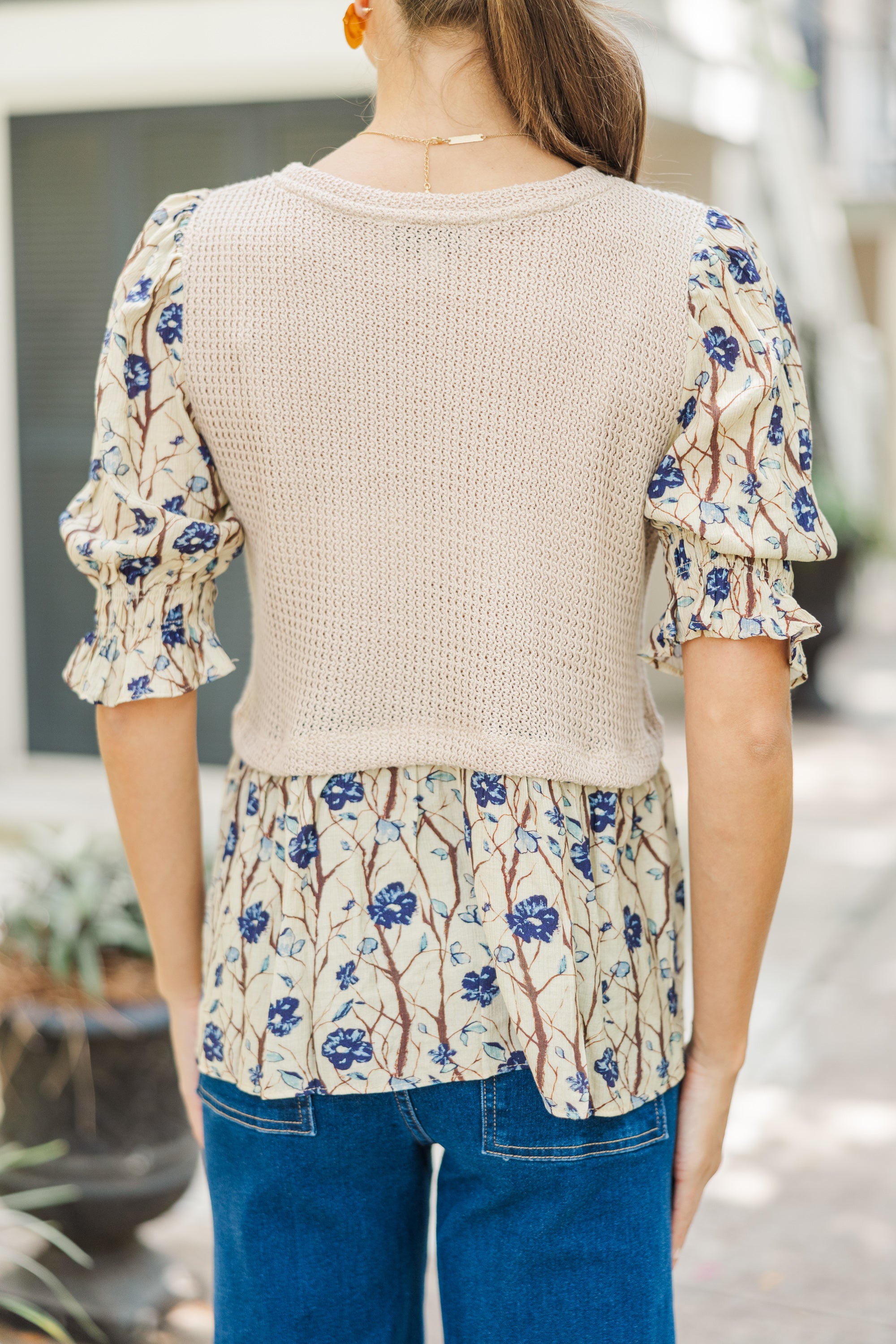 Better By The Day Taupe Chic Floral Blouse