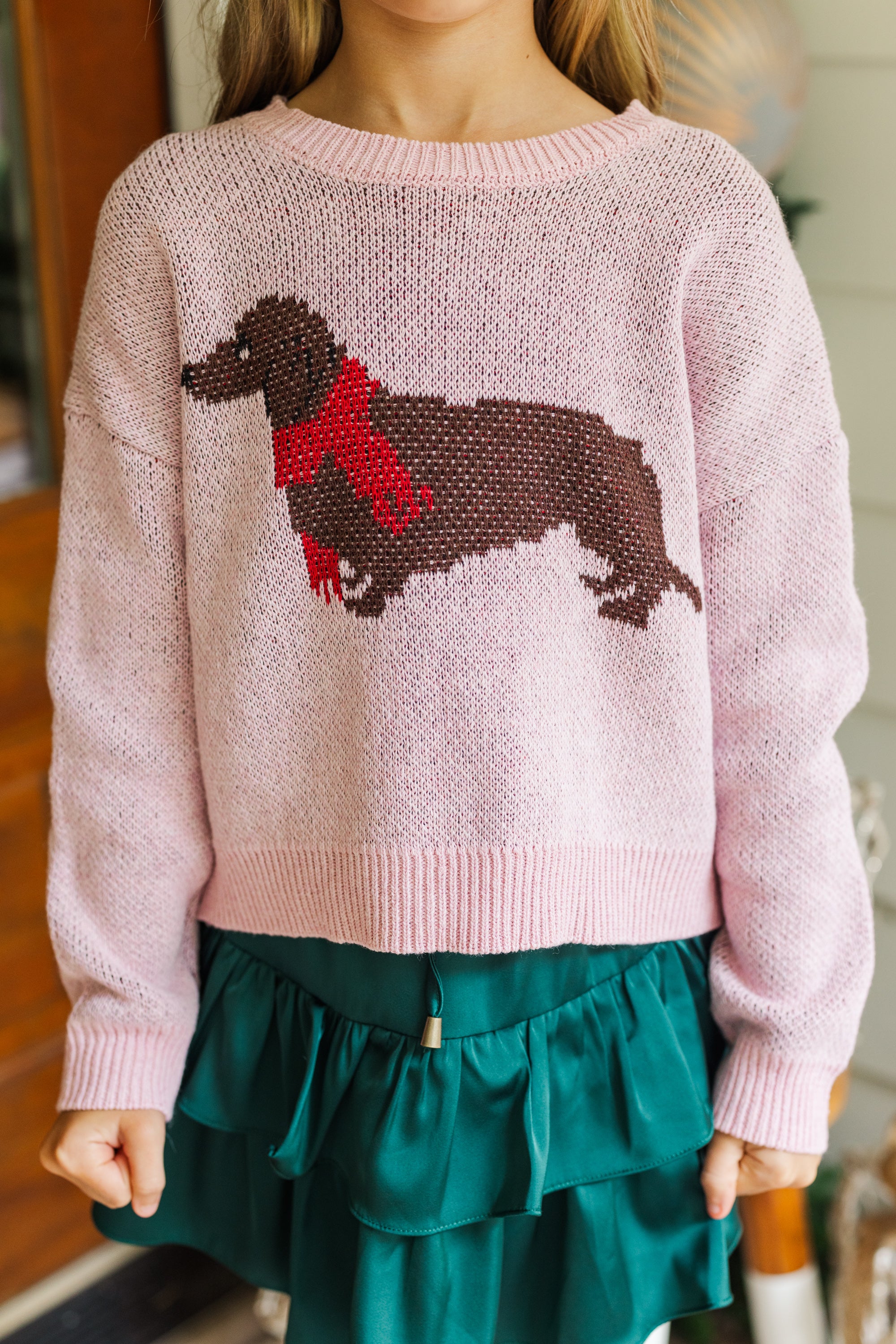 Girls' Audrey Pink Dachshund Sweater - Irresistibly Cute!