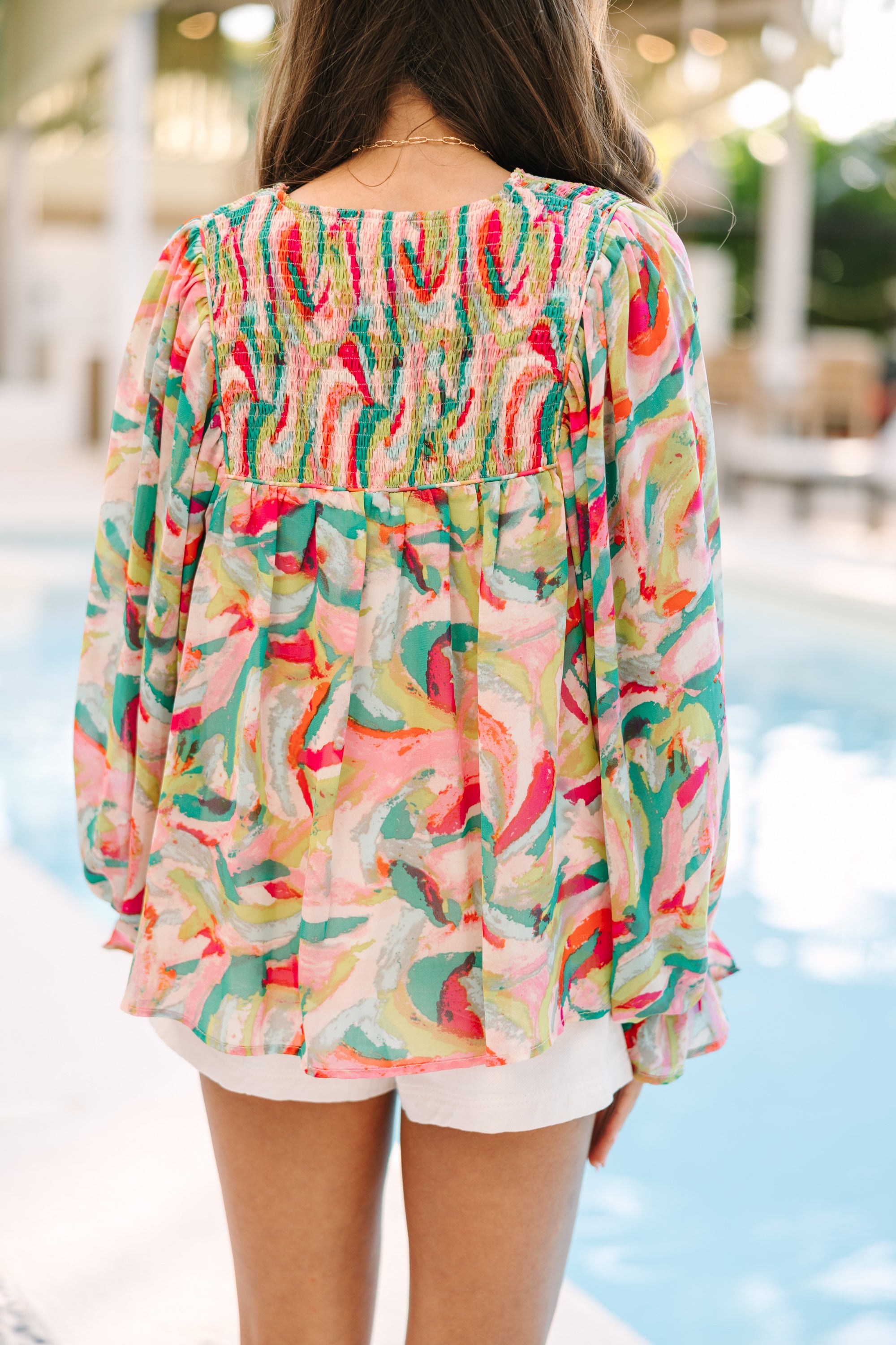 Joyful Pink Abstract Blouse to Elevate Your Mood