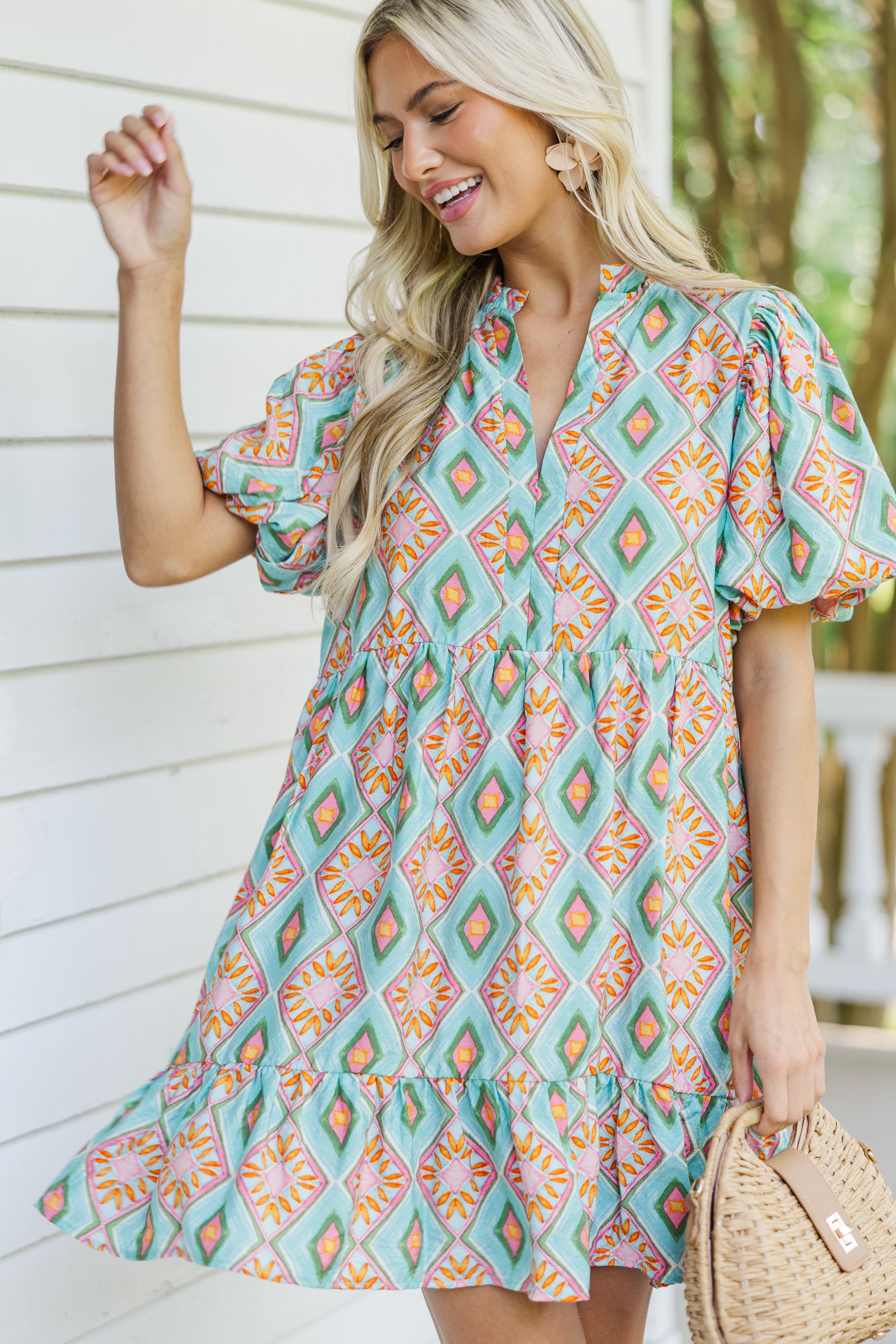 Enchanting Mint Green Printed Go - With - The - Flow Dress