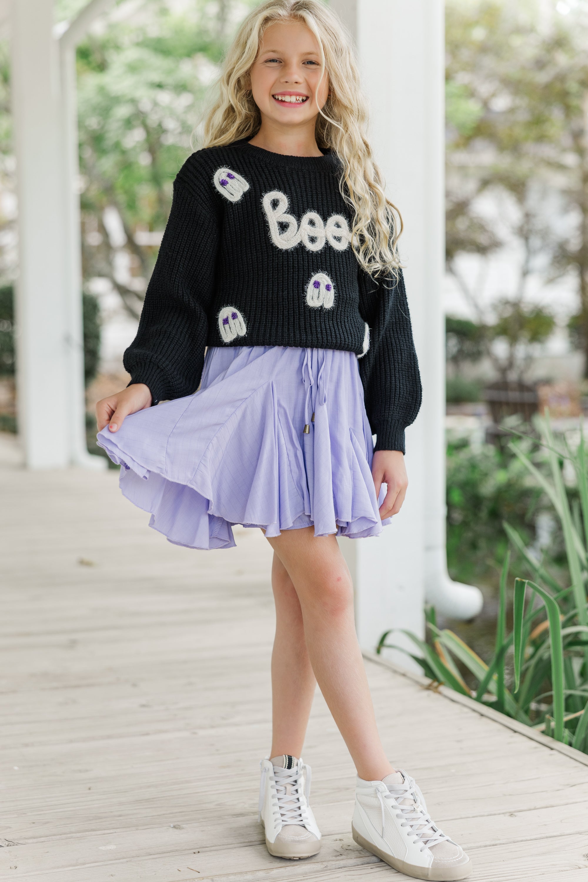 Girls' Enchanting 'Hey Boo' Black Script Sweater