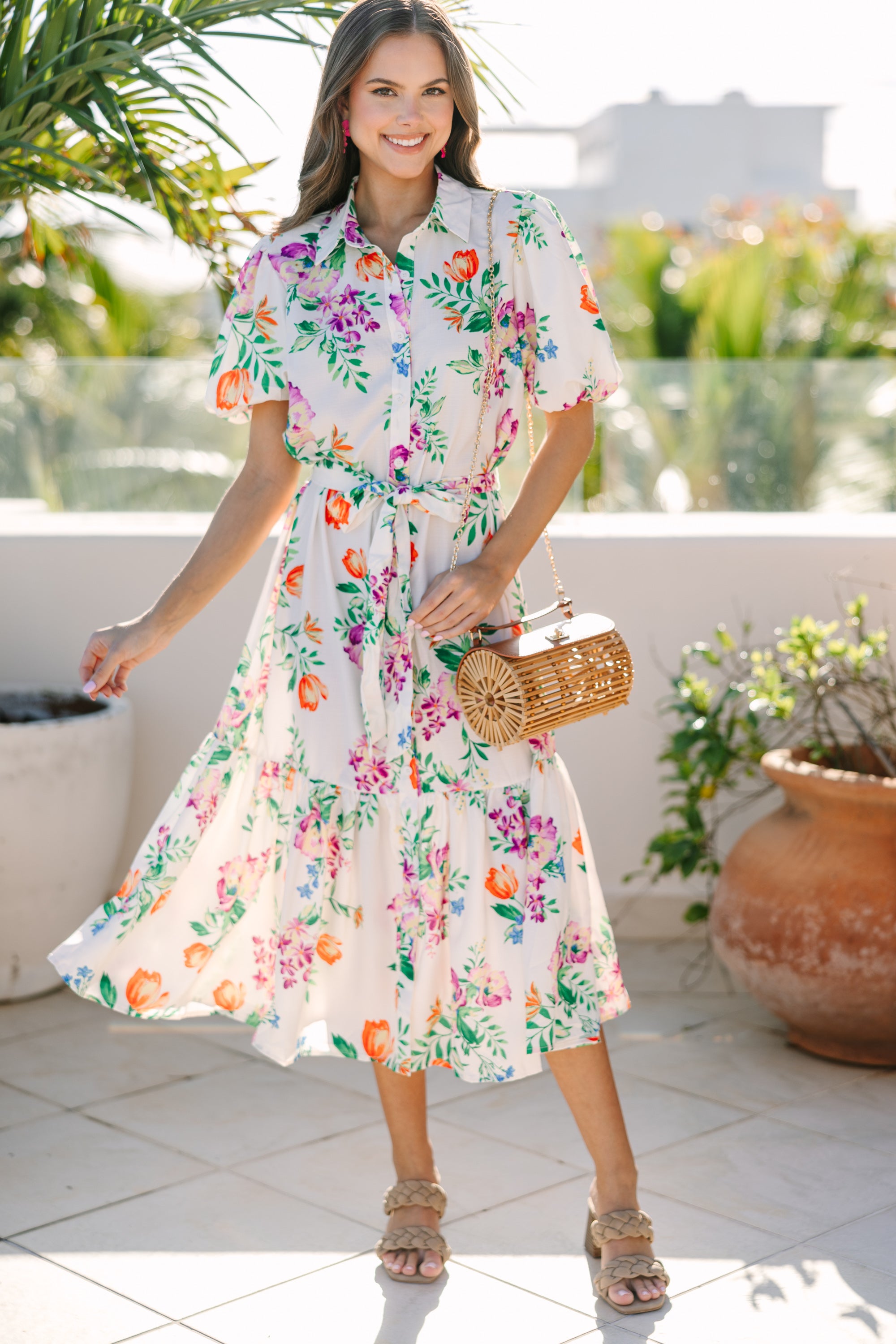 Enchanting Ivory White Floral Midi Dress - A Must-Have for Romantics