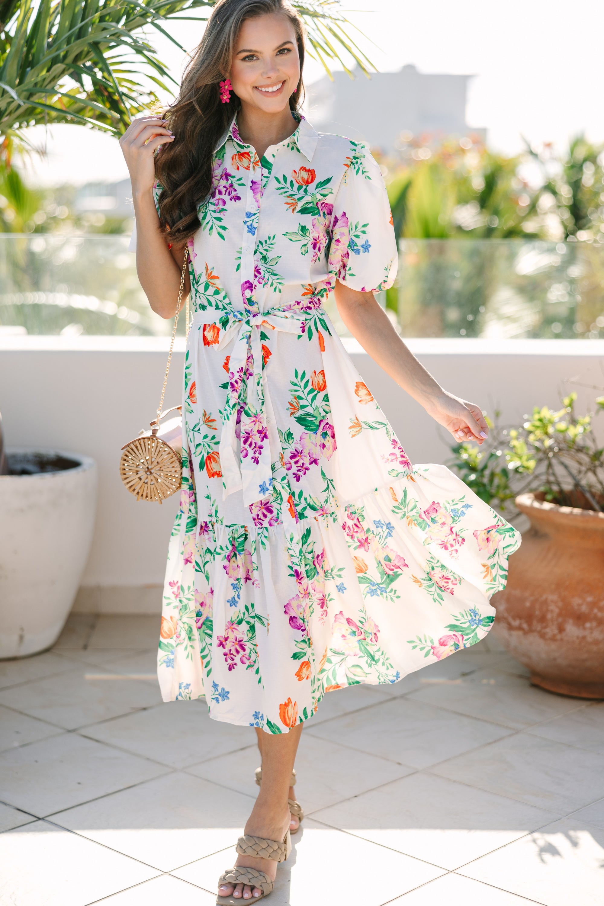 Enchanting Ivory White Floral Midi Dress - A Must-Have for Romantics
