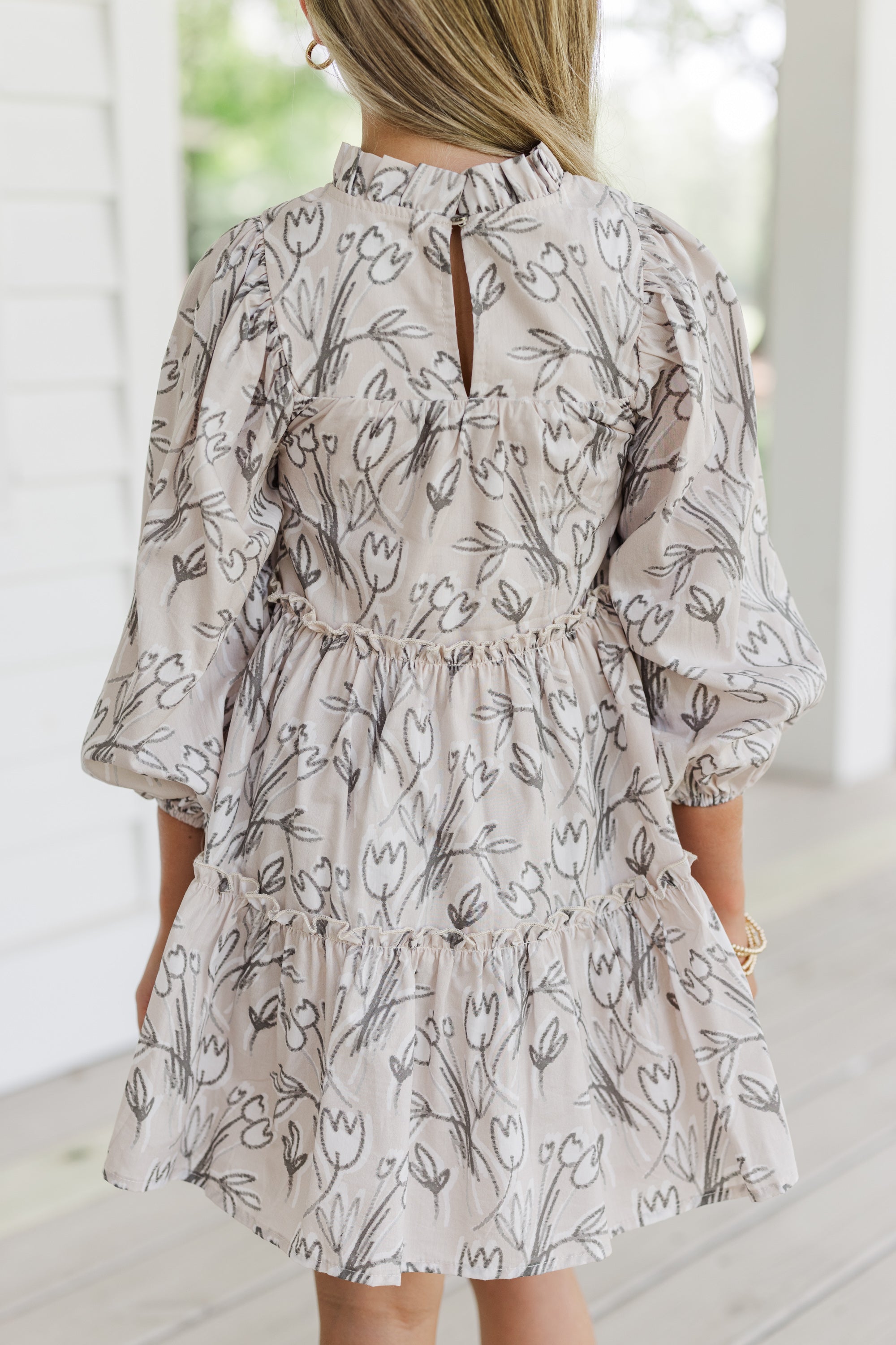 Girls' Enchanting Taupe Brown Floral Babydoll Dress: Be Your Best!