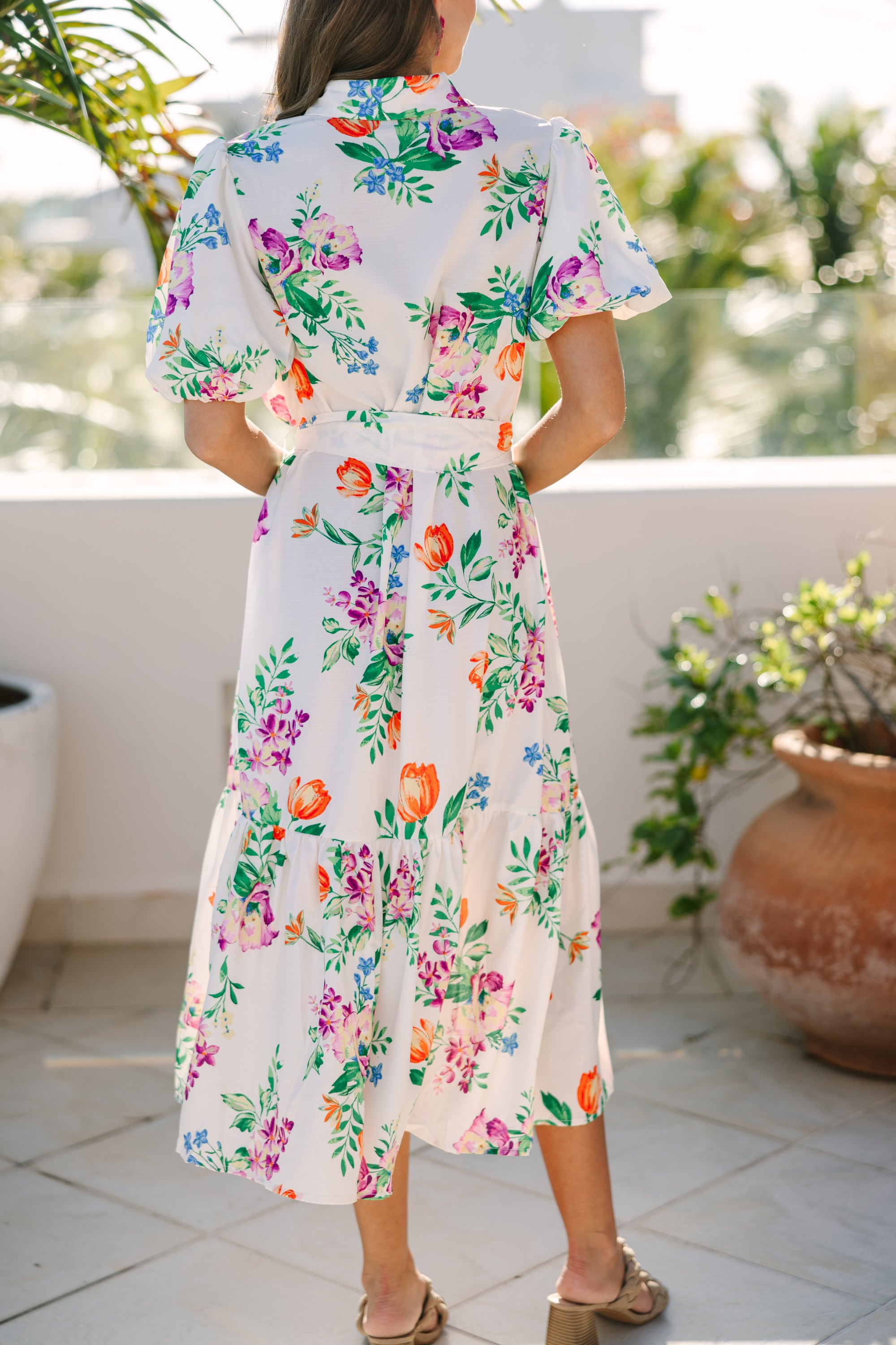 Enchanting Ivory White Floral Midi Dress - A Must-Have for Romantics